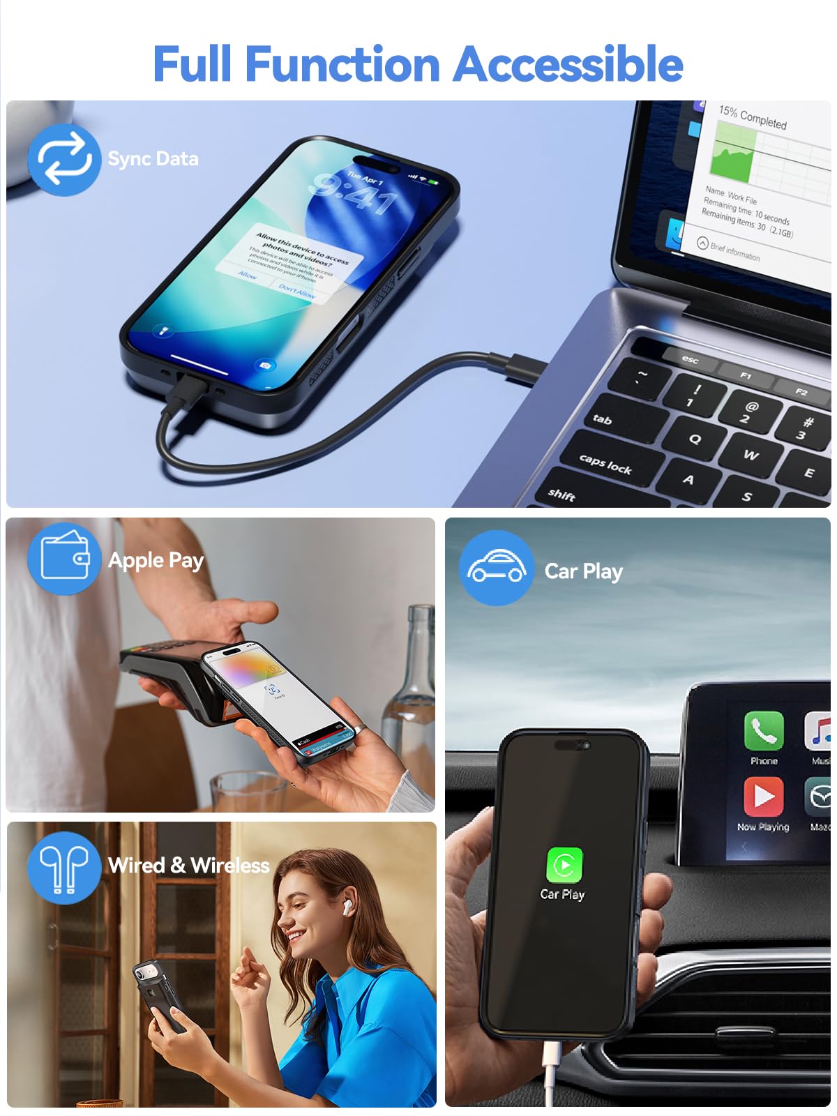 GagaKing Funda de Batería para iPhone Air, 9300mAh Carcasa de Carga Protectora Portátil, Recargable Extendida para iPhone Air (6.5 Pulgadas) - Negro