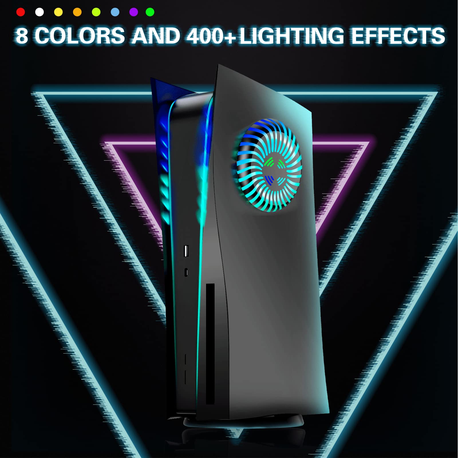 Piastre frontali per console PS5 con striscia luminosa LED RGB, guscio di ricambio per disco PS5 con prese d'aria, 3 modalità di controllo, 8 colori, oltre 400 effetti luci, sincronizzazione musica,