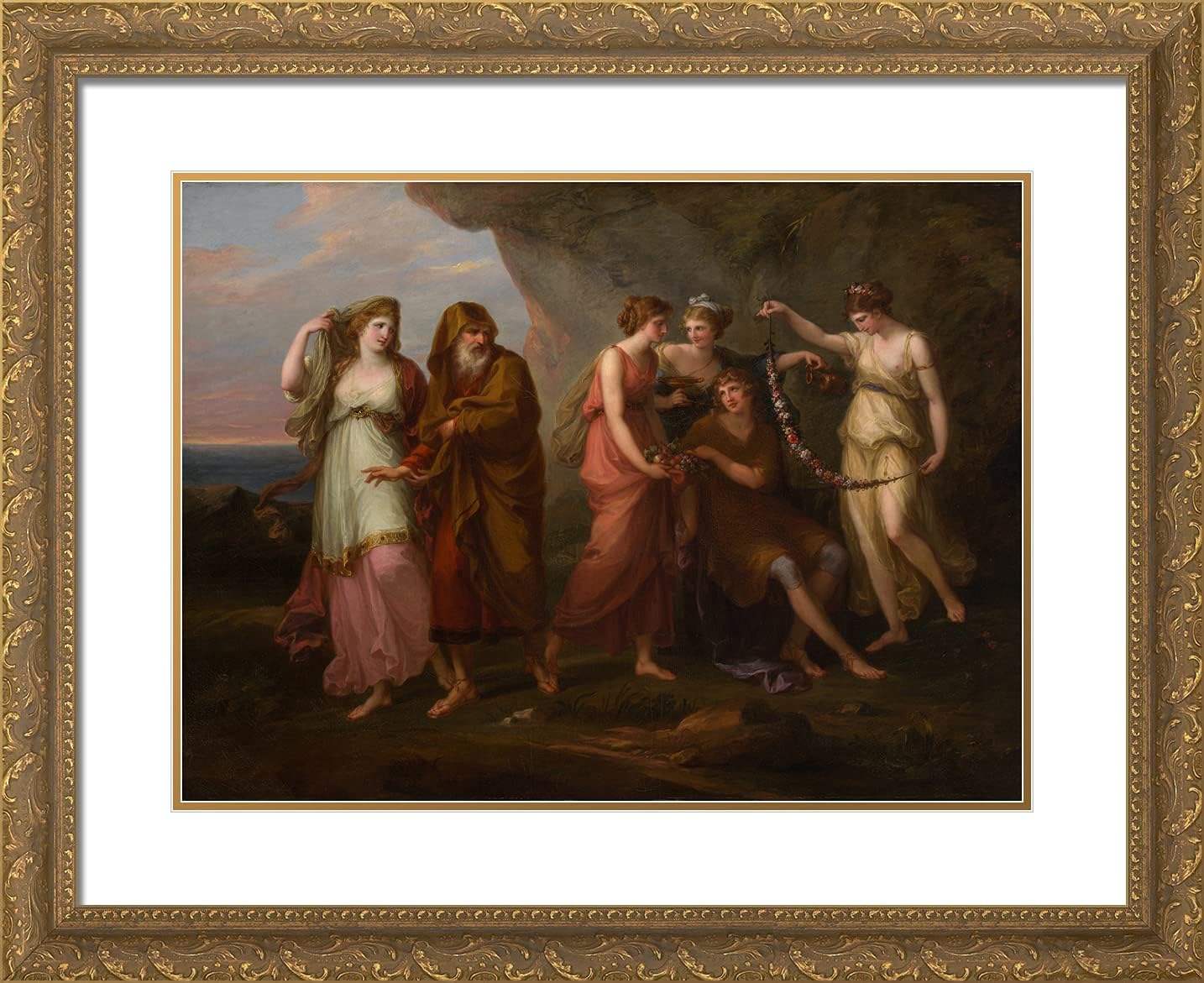 ArtDirect Kauffman, Angelica 24x20 Gold Ornate Framed Art Print with Double Matting Titled: Telemachus and the Nymphs of Calypso