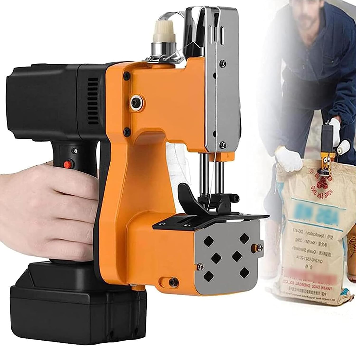 Electric Bag Sewing Machine Bag Sewing Machine Portable Bag Closing Machine with Lithium Battery Electric Automatic Woven Bag for Courier Bags Non Woven Fabrics Film (Single Battery)