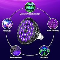 Vista 4 de KINGBO Bombilla negra, bombillas LED de 36 W E26 PAR38 que brillan en la oscuridad, LED de 395 nm para fiesta de luz negra, arte fluorescente