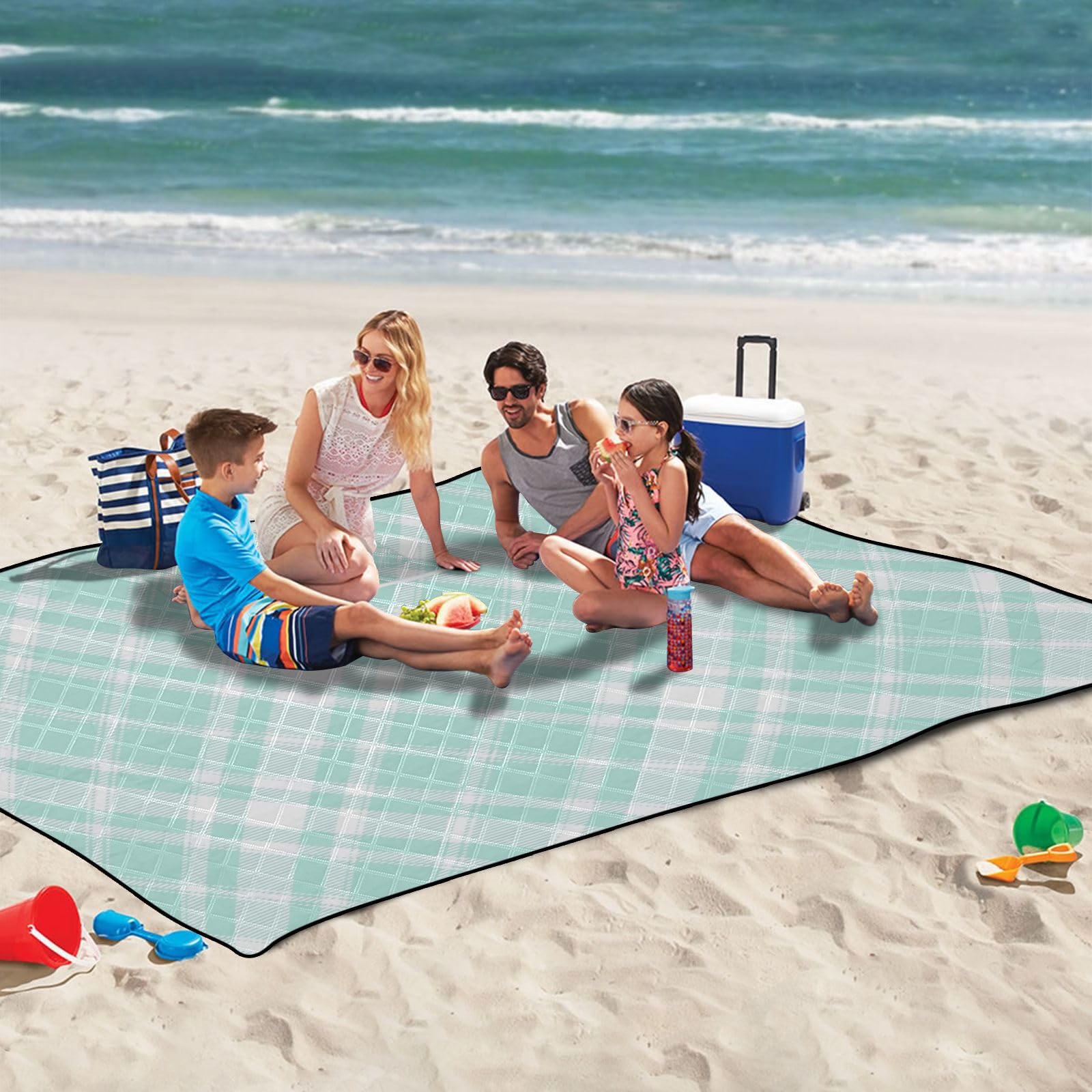 Grande couverture de pique-nique imperméable à motif damier vert, pliable, anti-sable, grande couverture d'extérieur pour le sol et le printemps