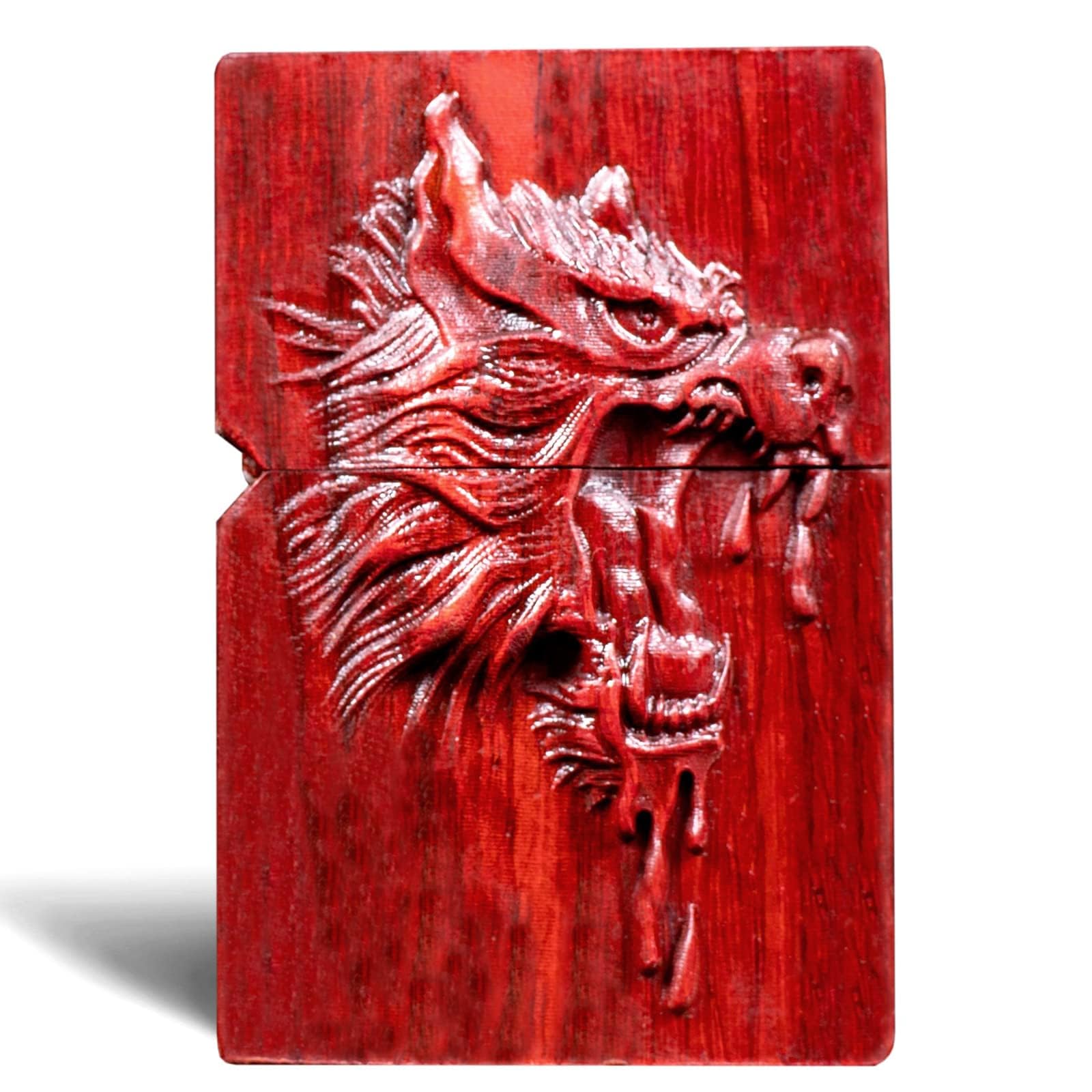 Bloodthirsty Wolf Meidai Natural Red Sandalwood Rosewood Carving Lighter，Replaceable For Zippo (Only Case), Compatible Insert Size 3.6Cm * 1.2Cm * 5Cm，Lighter Housing (Bloodthirsty Wolf)