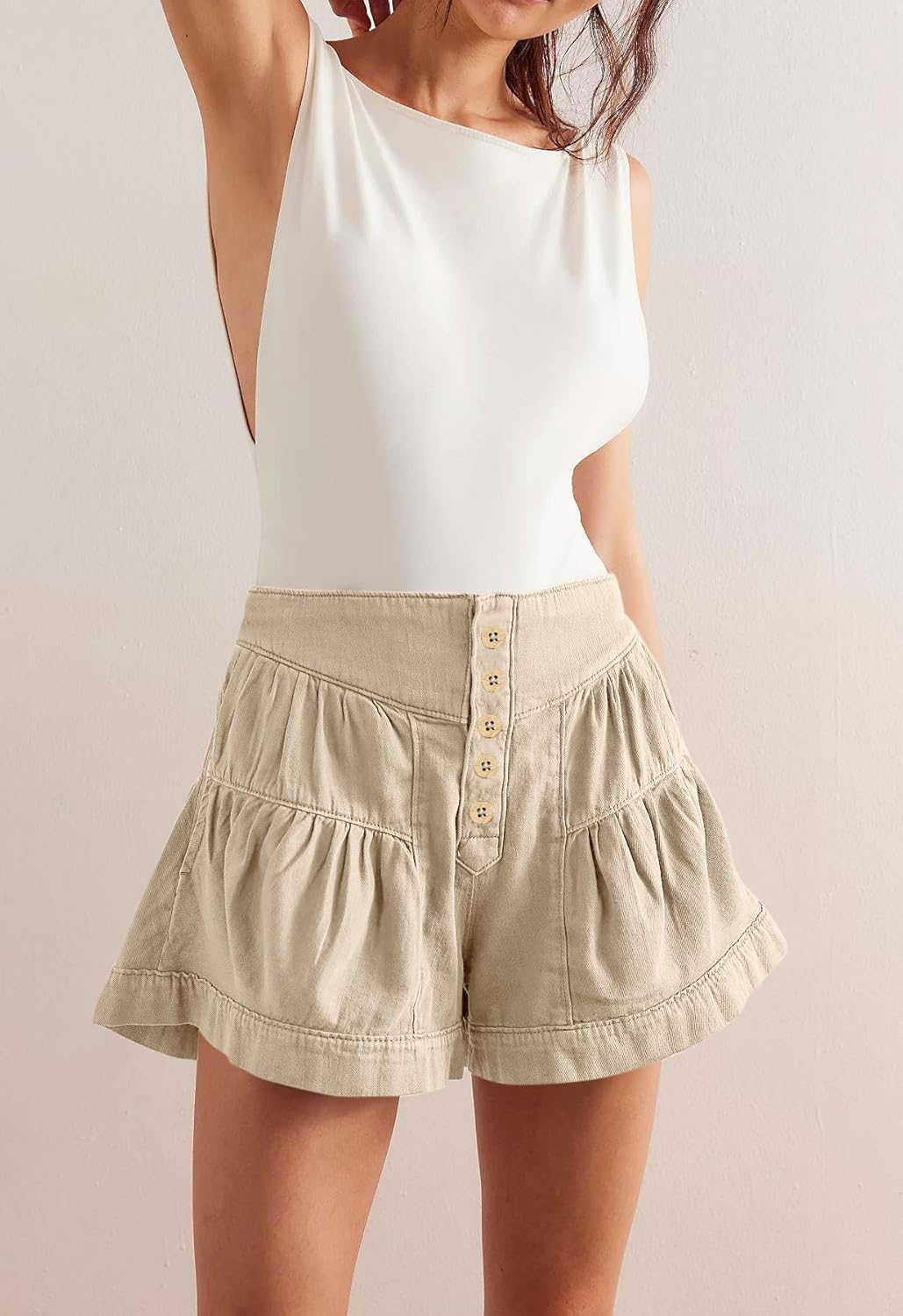 Cicy Bell Womens Summer Flowy Jean Shorts Button Up High Waisted Wide Leg Denim Skort with Pockets - Image 5