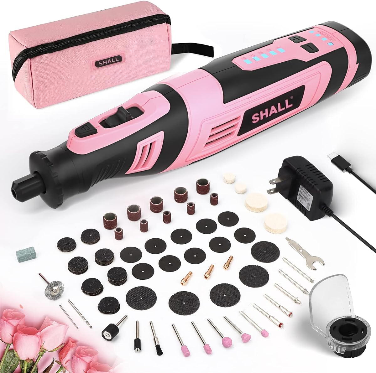 SHALL Kit de herramientas rotativas inalámbricas de 8 V, herramienta rotativa recargable con batería ligera de 2,5 Ah con 121 accesorios, herramienta rotativa eléctrica de 5 velocidades para lijar, tallar, pulir, grabar, cuidar mascotas