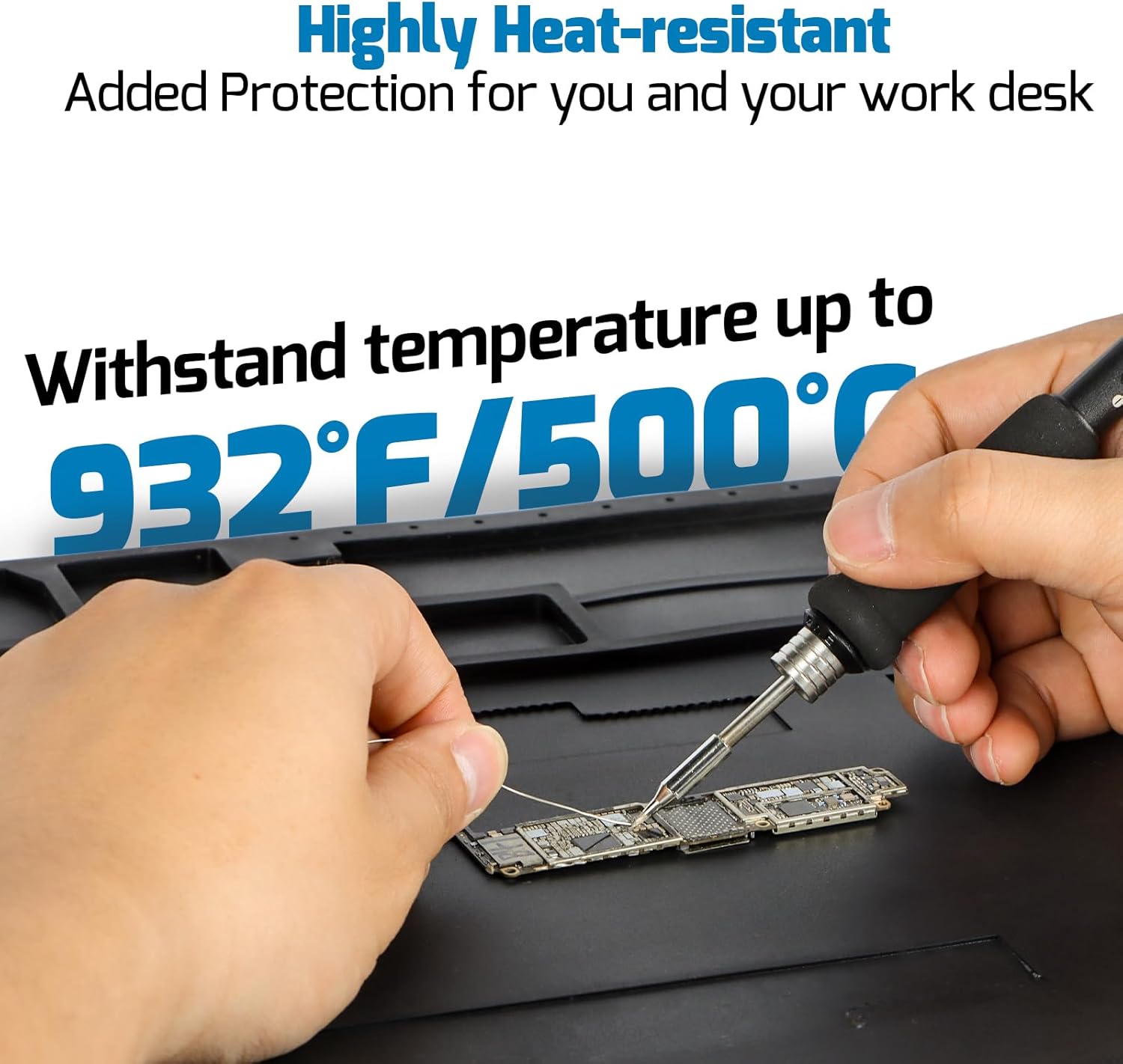 WEP 8786D-I SE SMD Hot Air Rework Station Bundle with WEP M170 Silicone Soldering Mat 17.3x12.2 inches with 5 Soldering Tips, 3 Hot air nozzles, Solder Wires for Repairing Large PCBs, DIY Projects