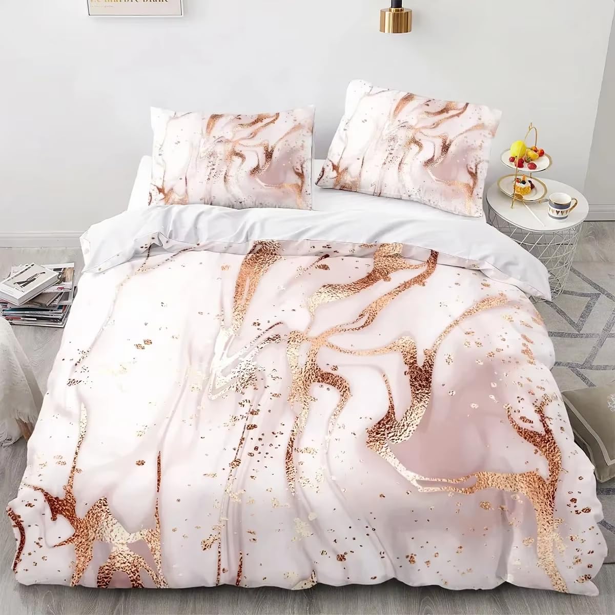 Housse de couette marbre rose | Parure lit moderne esthétique