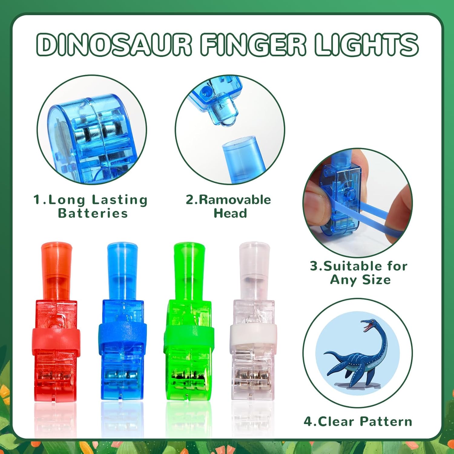 24 Pack Dinosaur Party Favors Light Up Finger Lights for Kids, Dinosaur Birthday Glow in the Dark Party Supplies, LED Finger Lights Bulk for Goodie Bags Stuffers Classroom Prizes Gifts