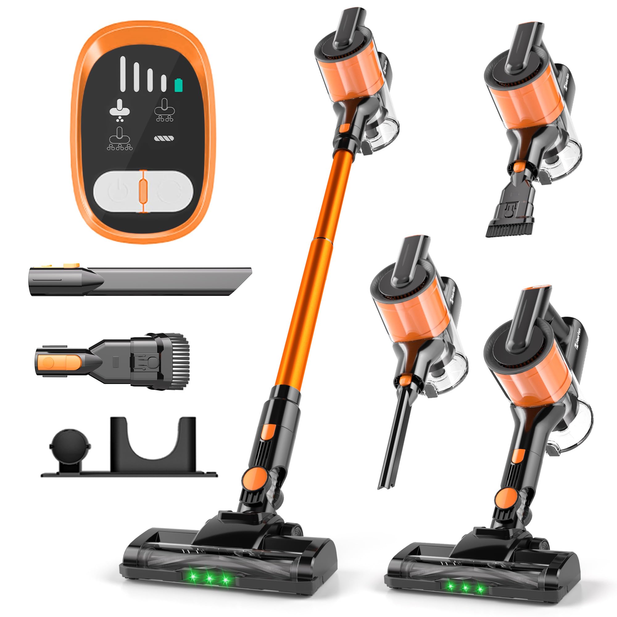 Hearten Aspiradora sin Cable, 48000Pa/450W/60Min, Aspiradora Ligera con Pantalla LED, Cepillo Anti-Enredos V, 60dB Silenciosa, Control One-Touch, para Alfombras, Suelos Duros y Pelo de Mascotas