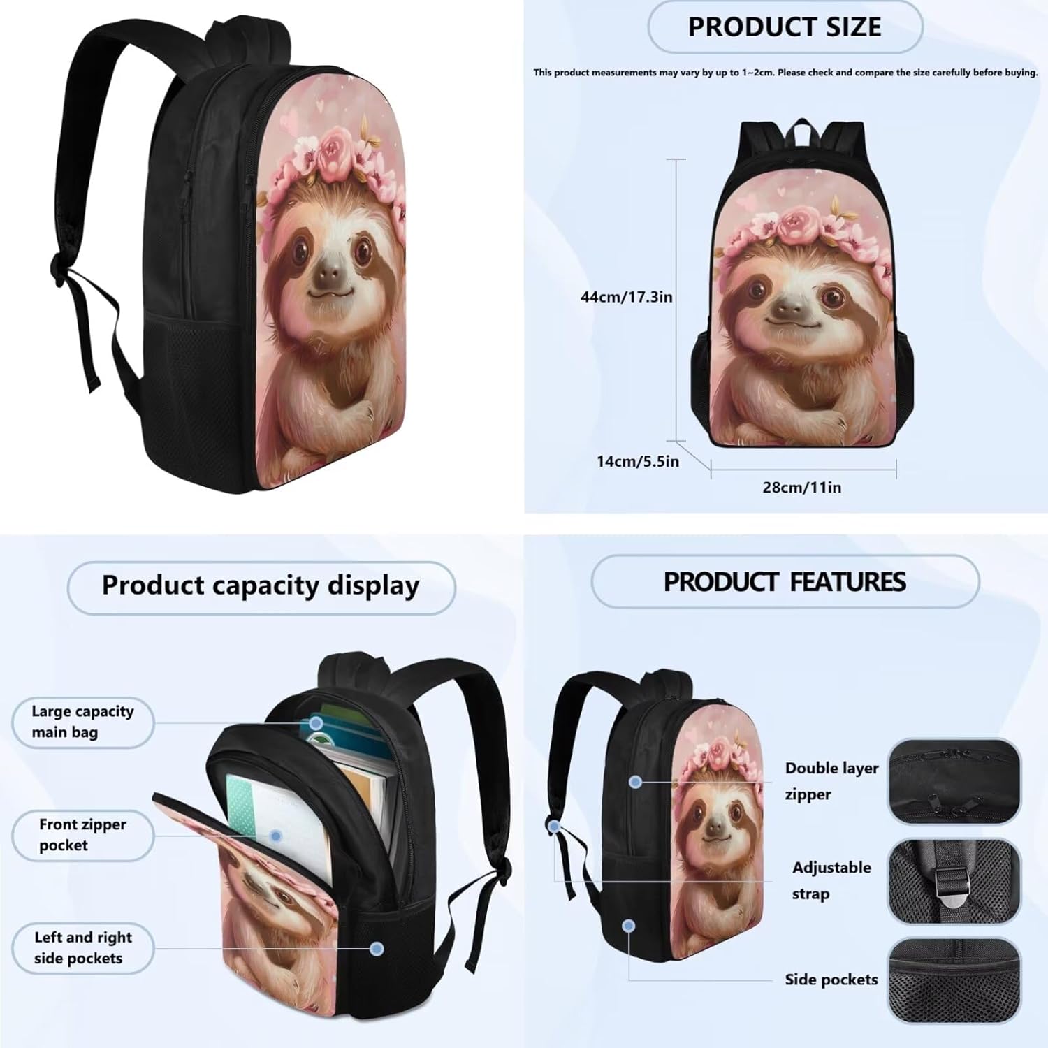 Flashideas Cute Sloth School Backpack Set of 3 with Lunch Box Pencil Case Kids Backpack for Boys School Backpacks Multifunctional Pencil Case for Kindergarten Preschool Elementary