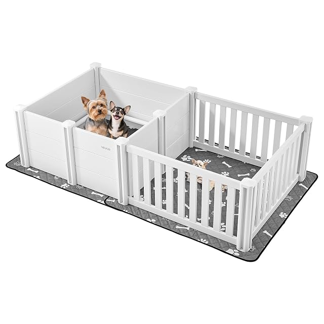 VEVOR Caja de Parto para Perros, Corral de Plástico 1865 x 970 x 500 mm con Puerta de Altura Ajustable