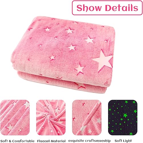 Miniatura 5 de Manta Preppy que Brilla en la Oscuridad, Manta Rosa con Estrellas para Niñas, Mantas de Forro Polar, Regalos de Cumpleaños para Niños, Manta Suave
