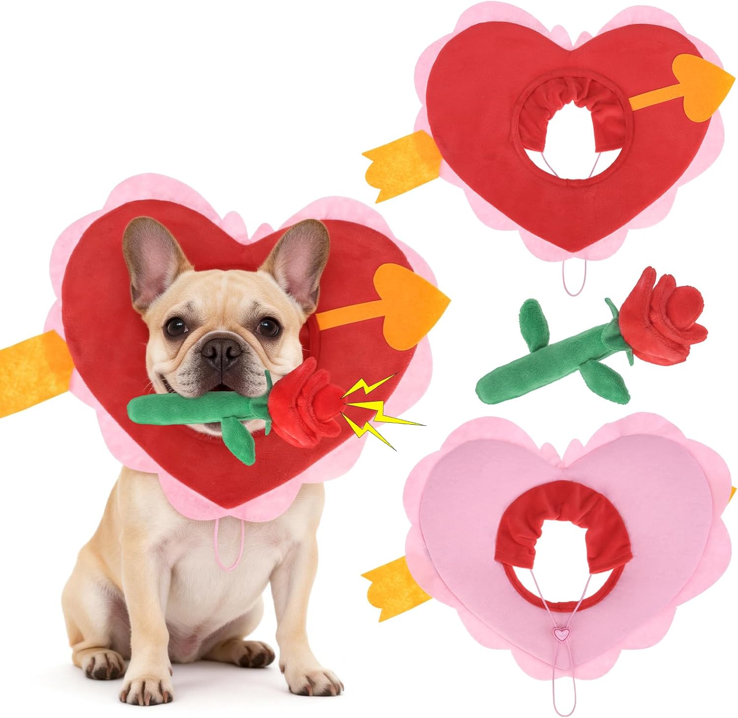 Disfraz para Perro EXPAWLORER San Valentín con Diadema de Corazón y Juguete Rosa
