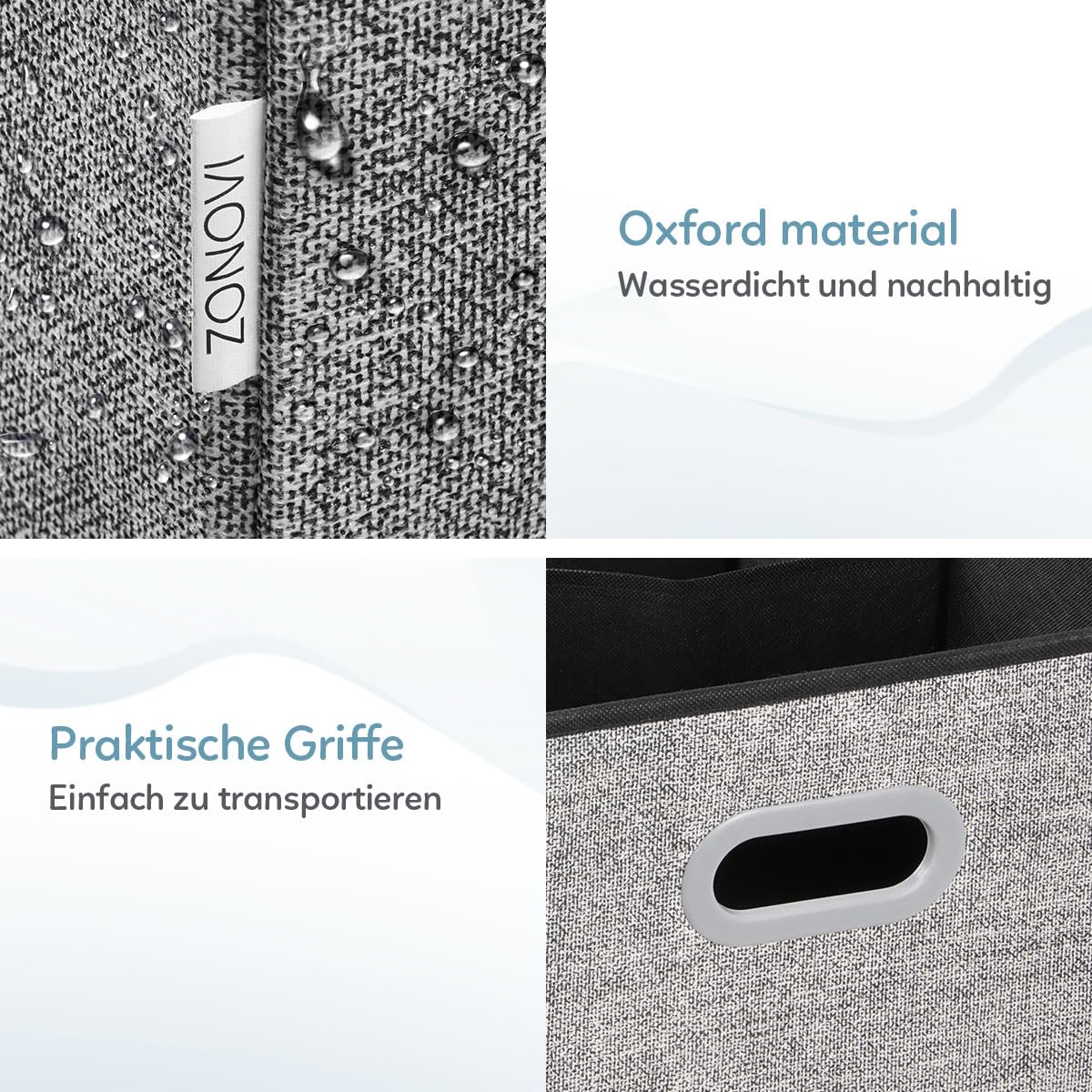 Wäschekorb - 3 Fächer Mit Deckel - Faltbarer Doppelwäschekorb - Wäschebox - Organizer für Kleidung - Stoff - Grau - 110 Liter