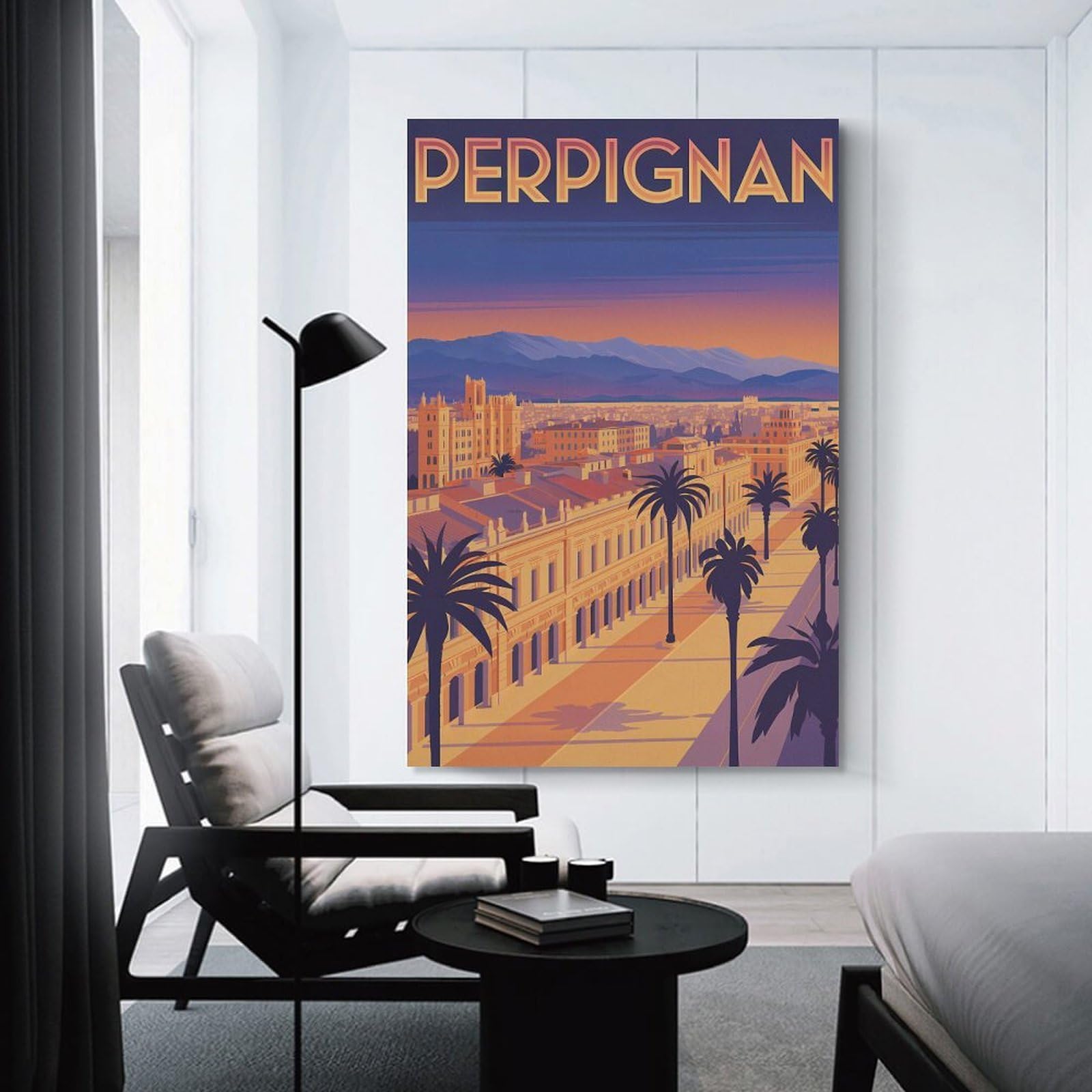 Junmoney Perpignan Cityscape Travel Canvas Wall Art, 20x30inch(50x75cm), for Bedroom, Guest Room Or Reading Nook, Decorative Wall Art for Cosy Rooms