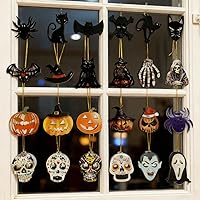 Vista 4 de 24 adornos de Halloween, decoración de árbol, araña negra, calavera, murciélago, bruja, calabaza, fantasma, adornos aterradores para árbol
