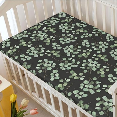 Miniatura 3 de Sábana bajera ajustable para cuna con temática de eucalipto, sábana bajera estándar para cuna, suave y elástica, ideal para habitación de niño o