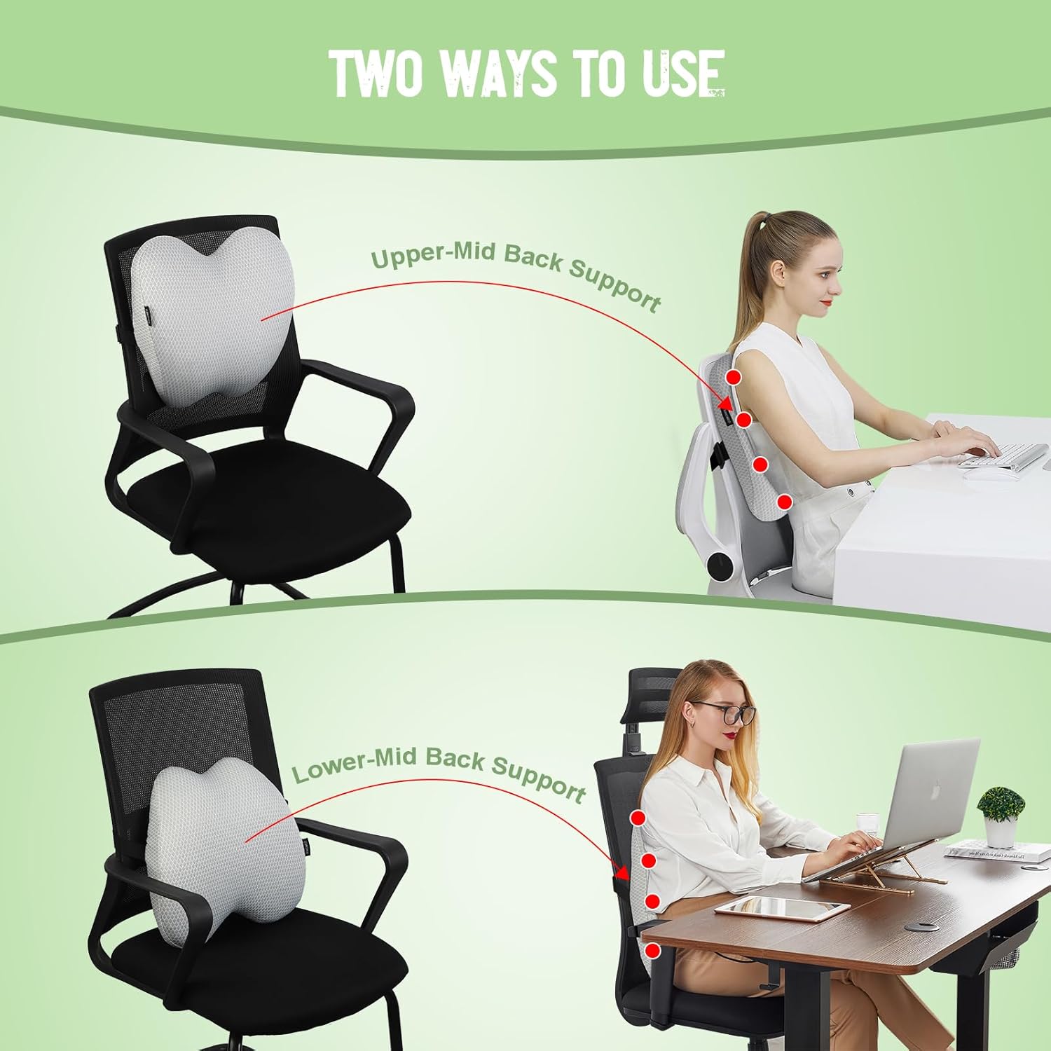 Lumbar Support Pillow Office Chair Car Back Pillow Ergonomic Lower Back Pain Relief Breathable Air Fiber Cushion with Hours Sitting on Worker Driver & Handicapped, Adjustable Strap (Light Gray) - Image 9