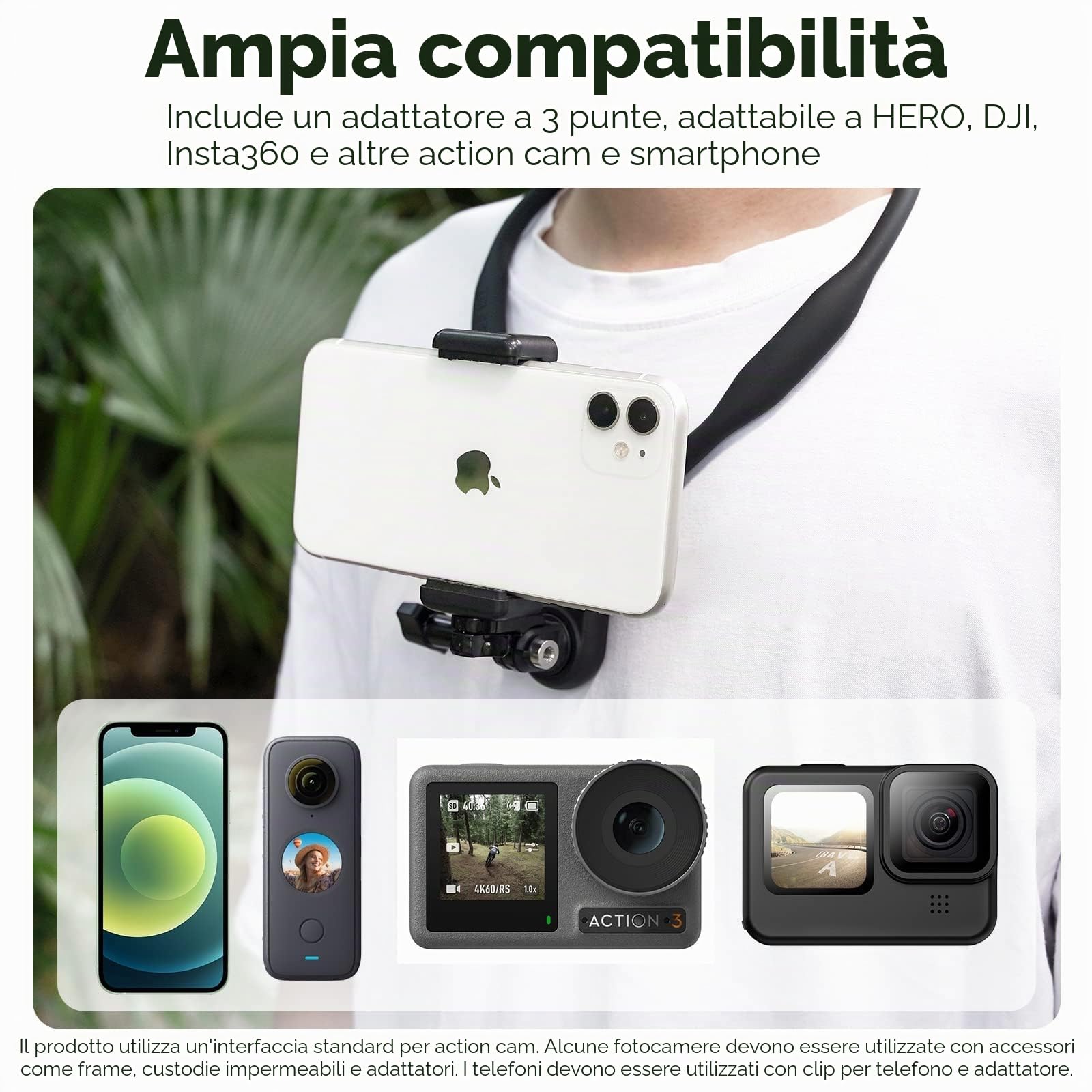 TELESIN SE Supporto da Collo Flessibile per GoPro/DJI/Insta, Multi-Angolo