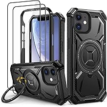Lanhiem iPhone 11 Case with 2 Tempered Glass, Shockproof Military Case, Ring Stand Reinforced Armor Case for iPhone 11 Case, Black
