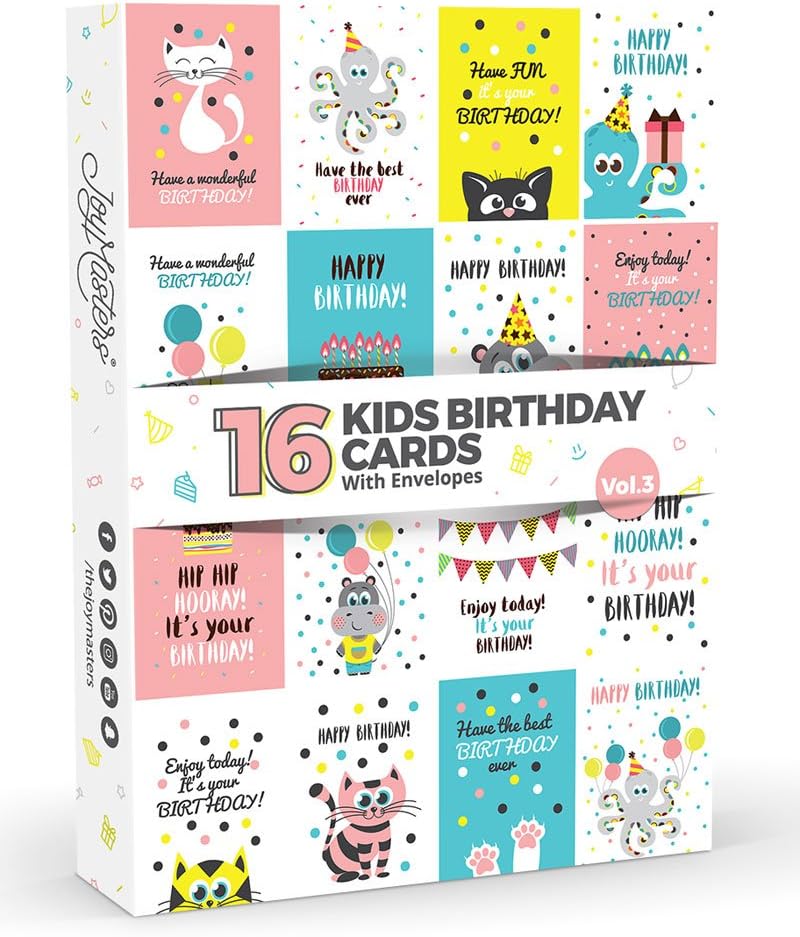 16 x Children's Kids Birthday Cards by Joy Masters™ Vol.3 | Cute Animals!