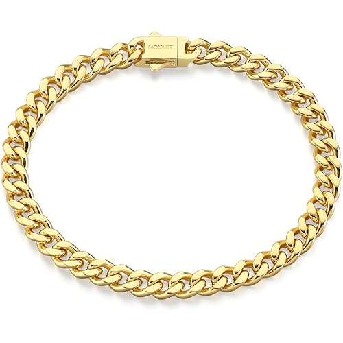 NOKMIT Stainless Steel Cuban Link Bracelet for Men & Women, 5mm/9mm/12mm Width, 7"/7.5"/8"/8.5" Length, Dainty 14K Gold Silver Chunky Curb Chain Bracelets Hip Hop Jewelry, Unisex Gifts