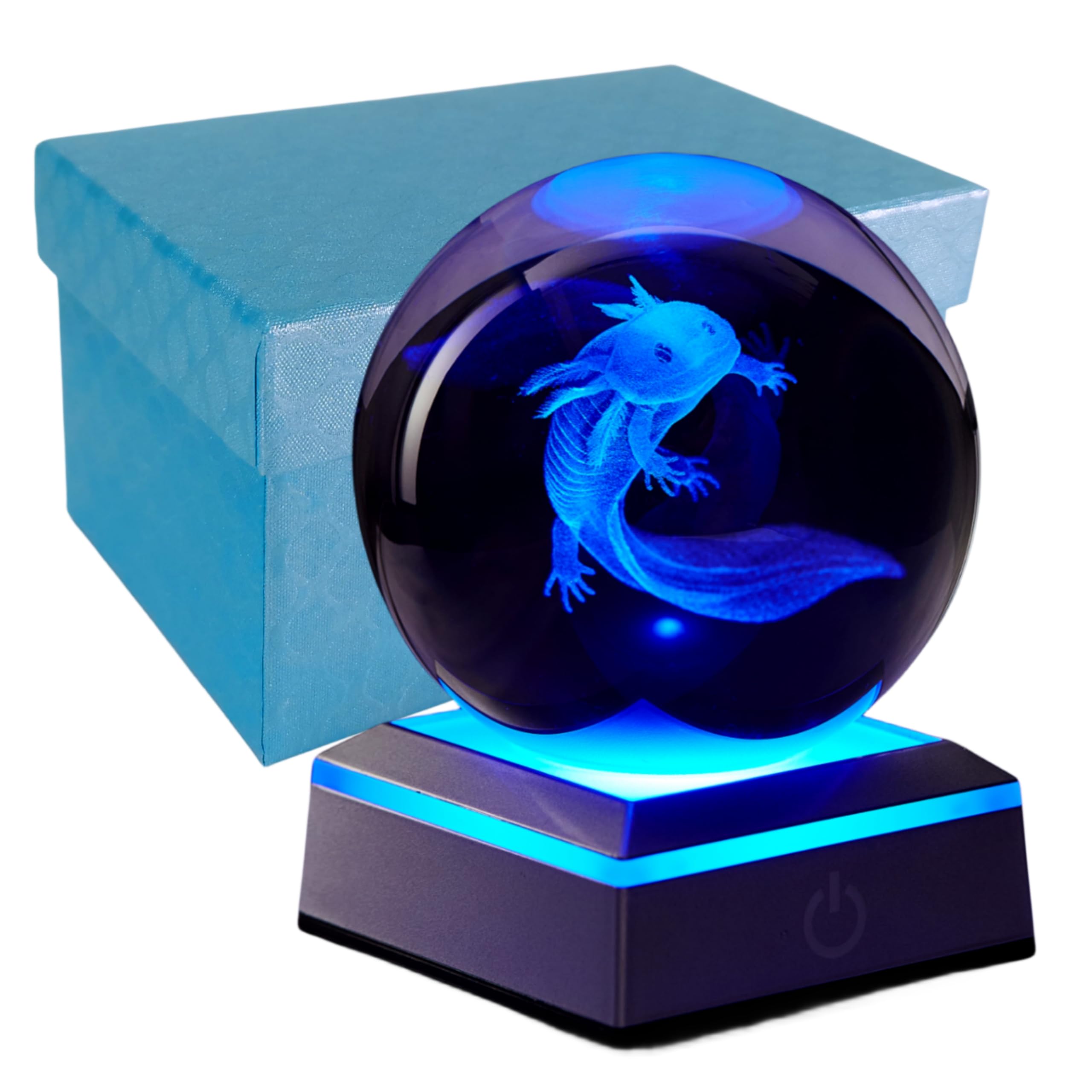 3D Axolotl Crystal Ball Night Light, Upgraded 3.15 Inch Gamepad Glass Ball Lamps with LED Base, Axolotl Lamp Decor, Birthday Holiday Xmas Gifts for Boys Girls Friends (Axolotl-C) — image 1