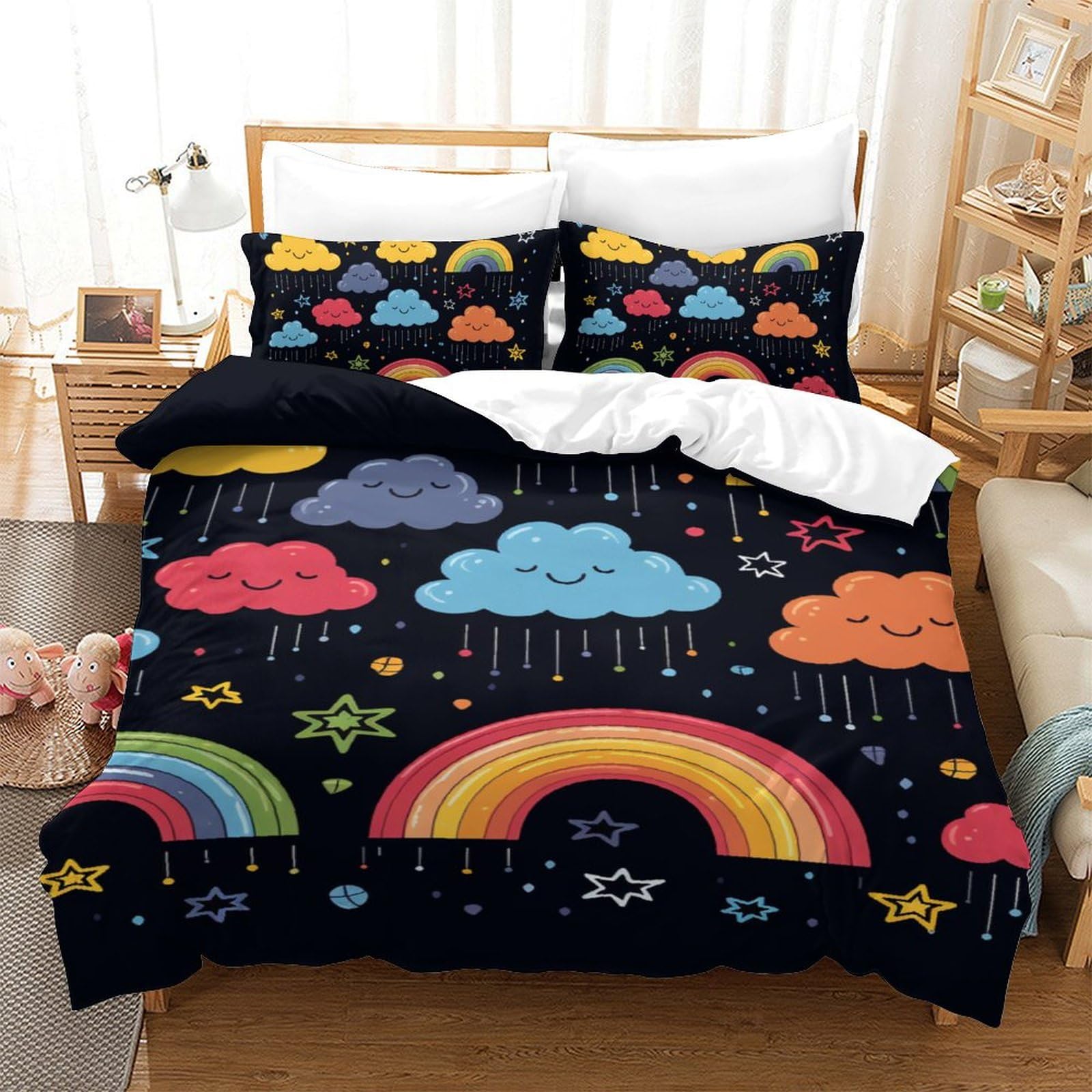Housse de couette rainbow 140x200cm en literie enfant avec taie d'oreiller