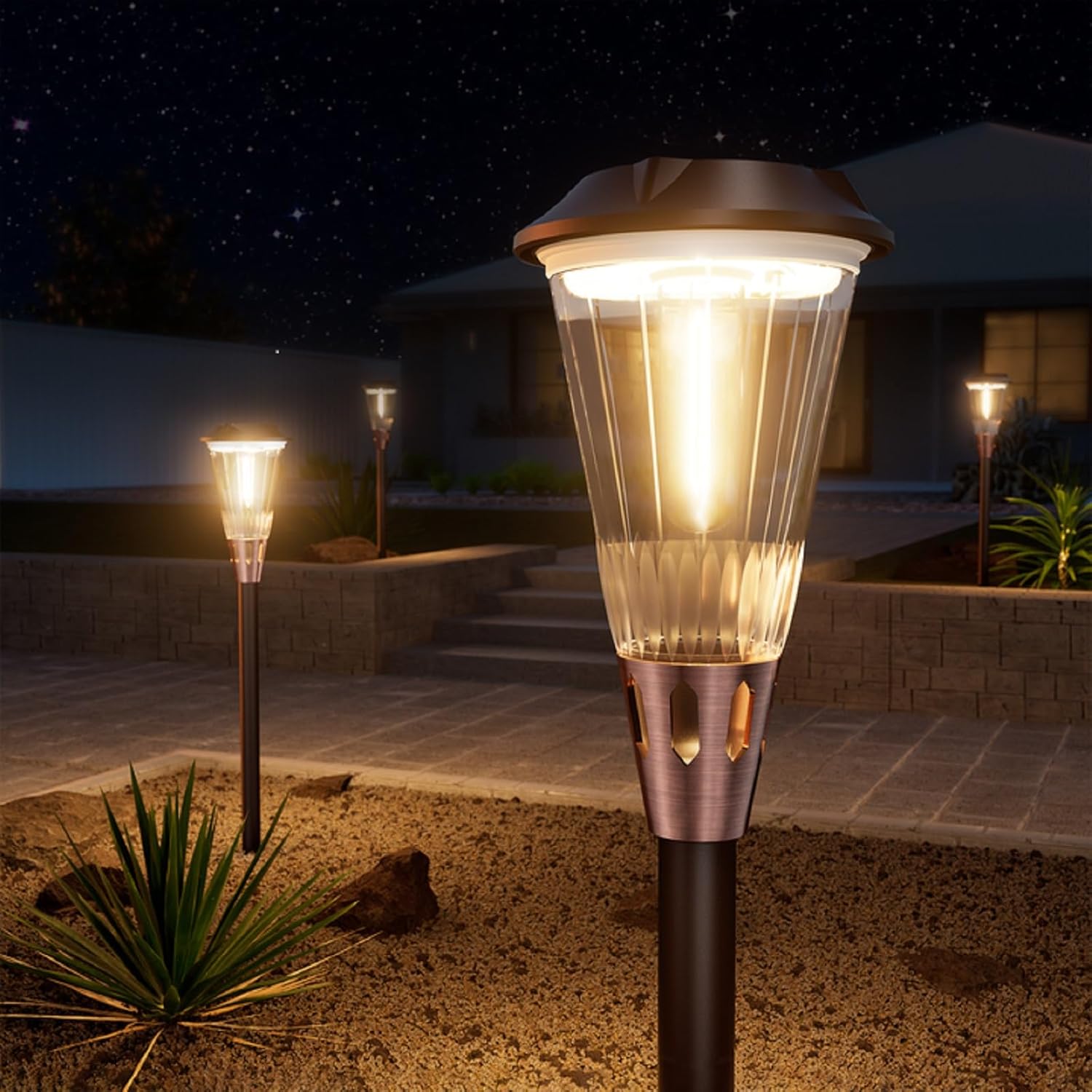 4 Pack Solar Pathway Lights with 2-in-1 Warm & Cool Light