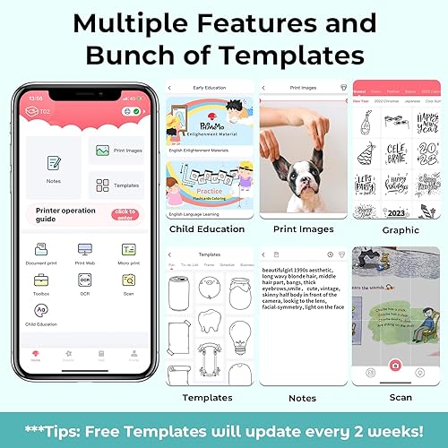 Miniatura 9 de Omezizy T02 Impresora de calcomanías  Cápsula de impresión térmica Bluetooth con 1 rollo de papel adhesivo, mini impresora de notas adhesivas para