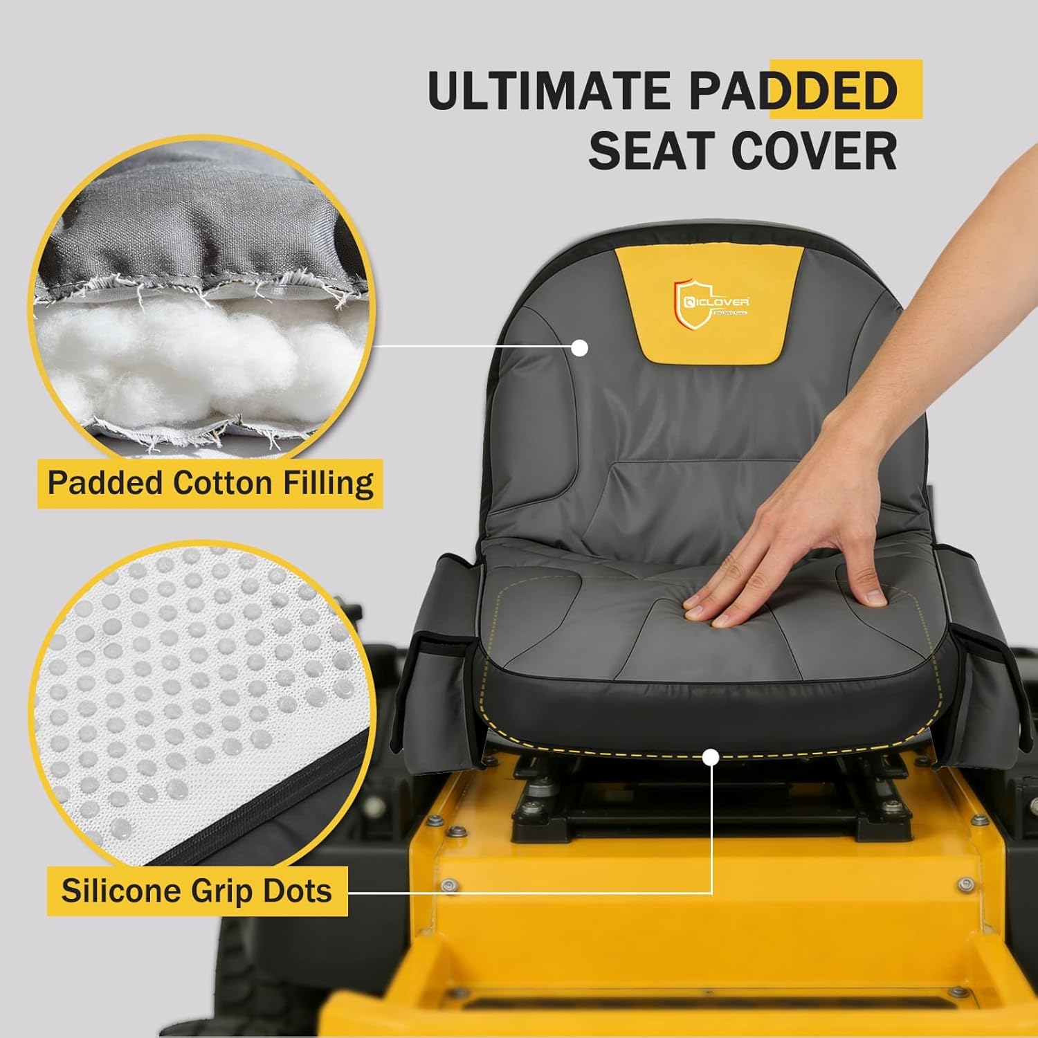 IC ICLOVER Lawn Mower Seat Cover, Padded Riding Mower Seat Cushion with Drink Pouch, Waterproof Heavy Duty 600D Lawn Tractor Seat Cover, Fits for John Deere, Craftsman, Cub Cadet, Husqvarna - Medium