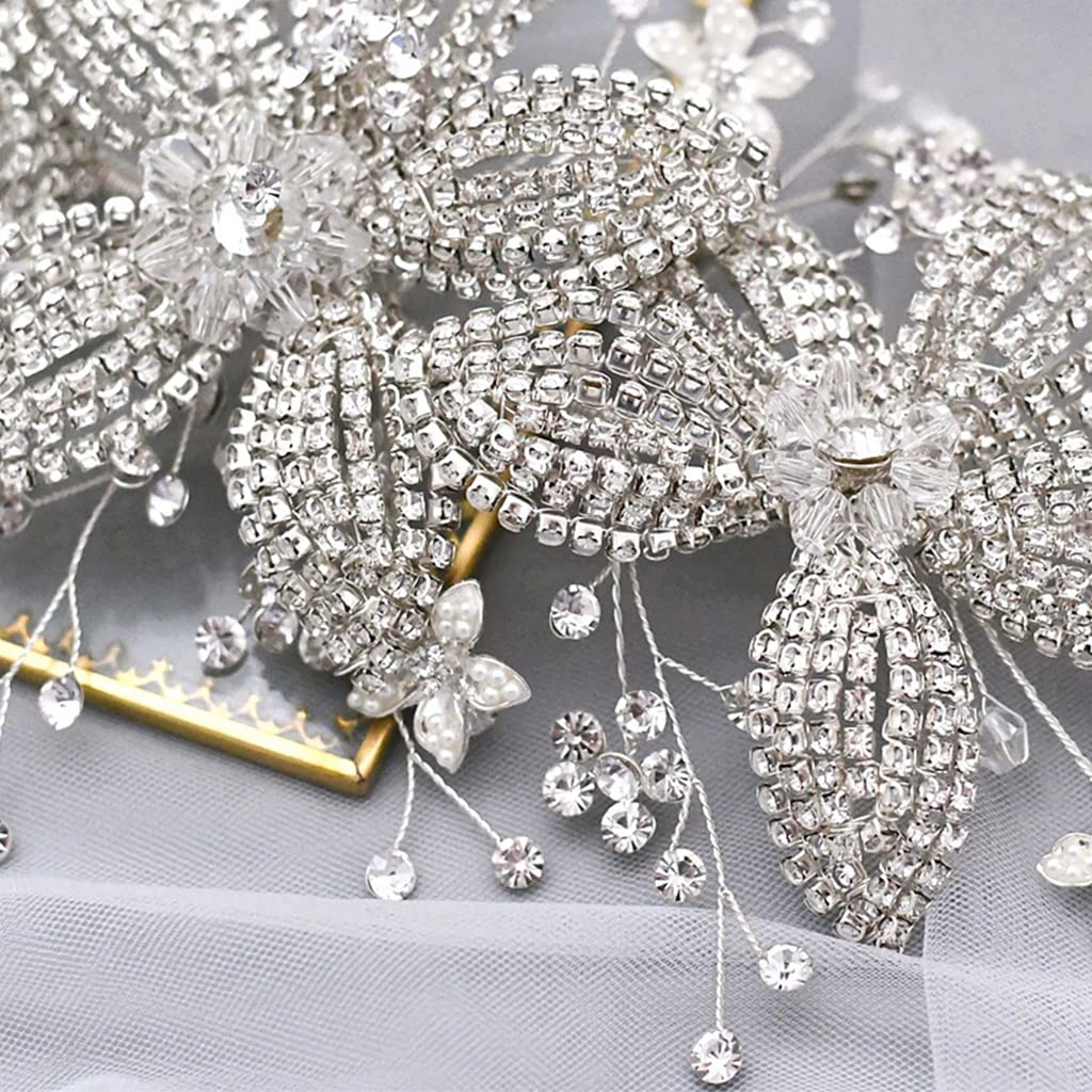 Blumenzweig Braut Hochzeit Stirnbänder Silber Gold Kristall Braut Kopfschmuck Strass Haarrebe für Damen und Mädchen