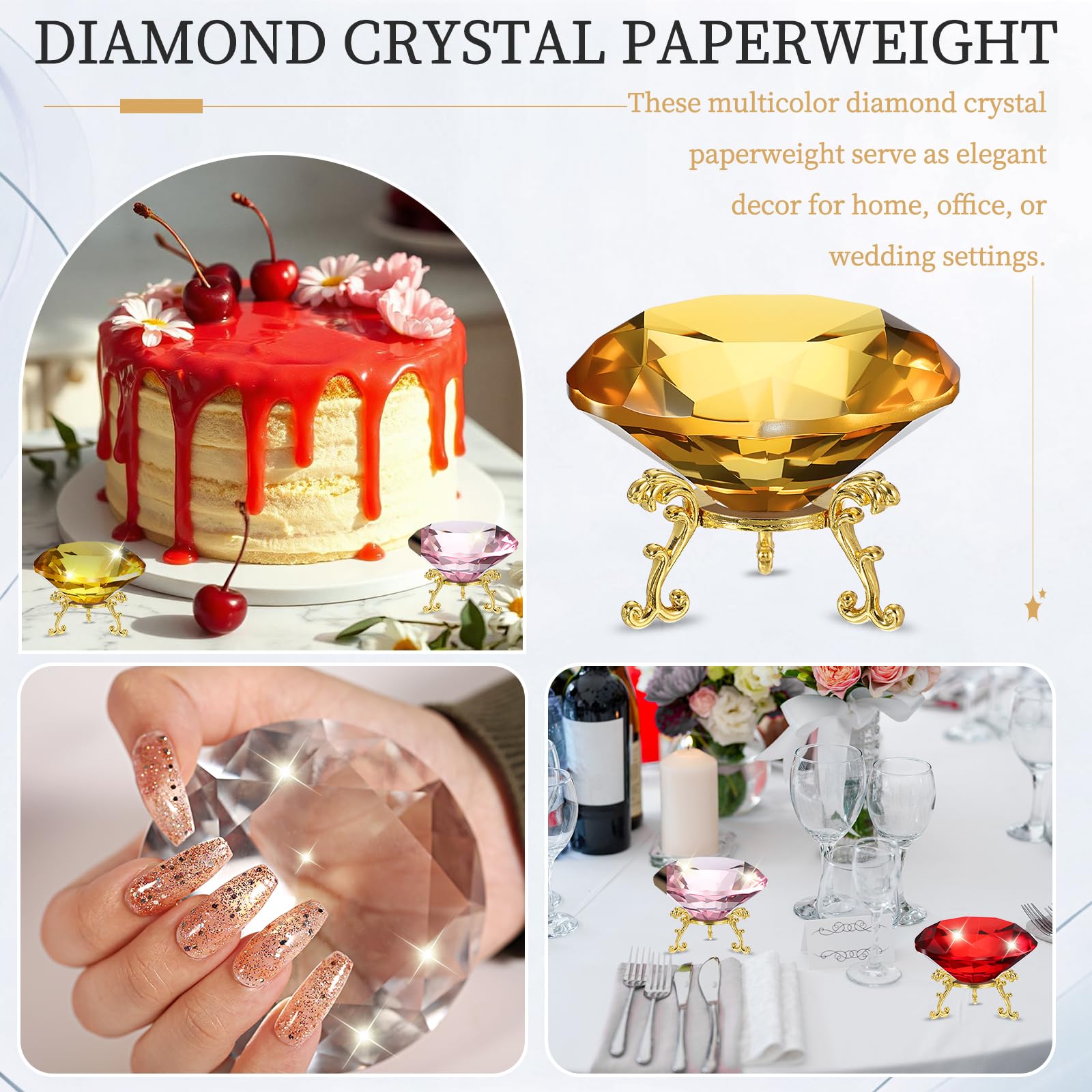 PATIKIL Diamant Kristall Briefbeschwerer 100mm / 3.94" Kristall Briefbeschwerer Mit Gold 25 Metall Basis Für Zuhause Büro Schreibtisch Dekor Hochzeitsparty Deko Braun