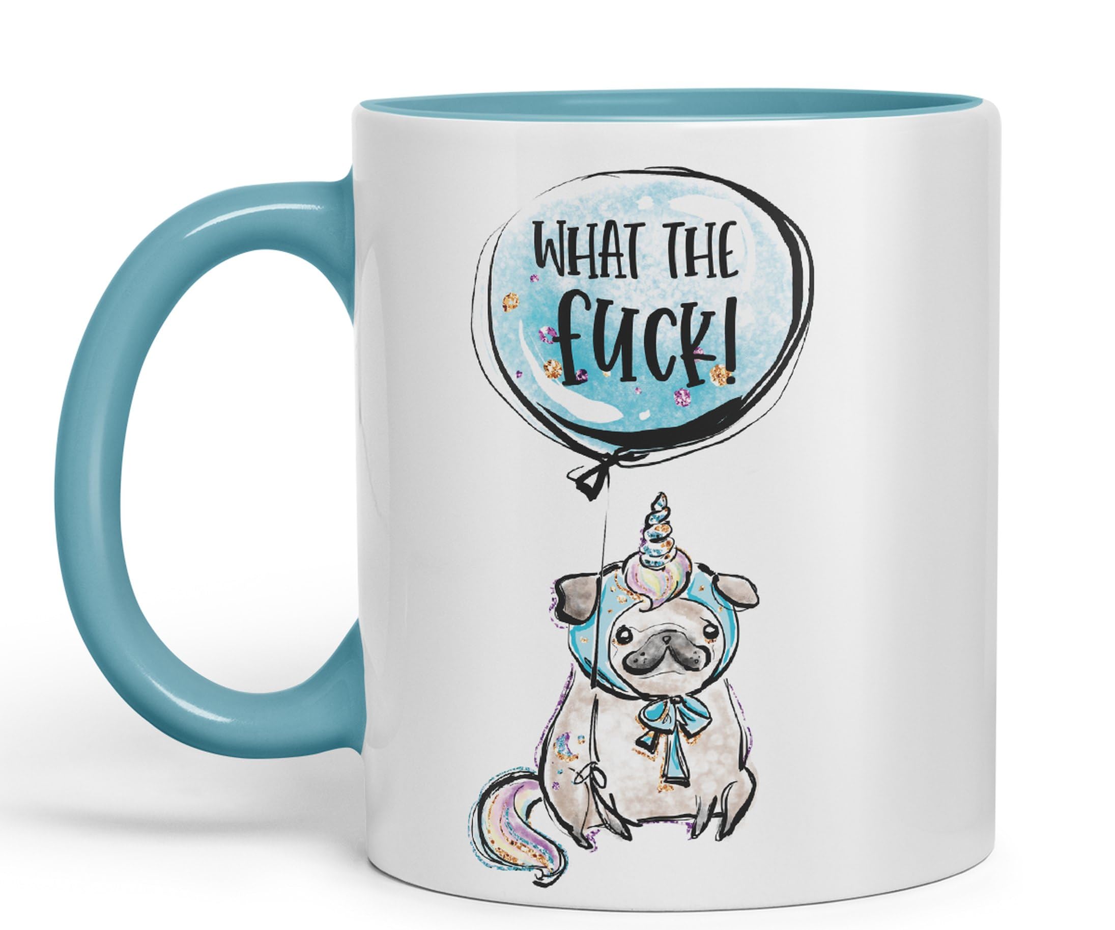 Vixar What The f…. Dog Unicorn Sarcastic Joke Gift Ceramic Coloured Mug Cup for Tea Coffee Hot Brew 330ml 11Oz (Turquoise)