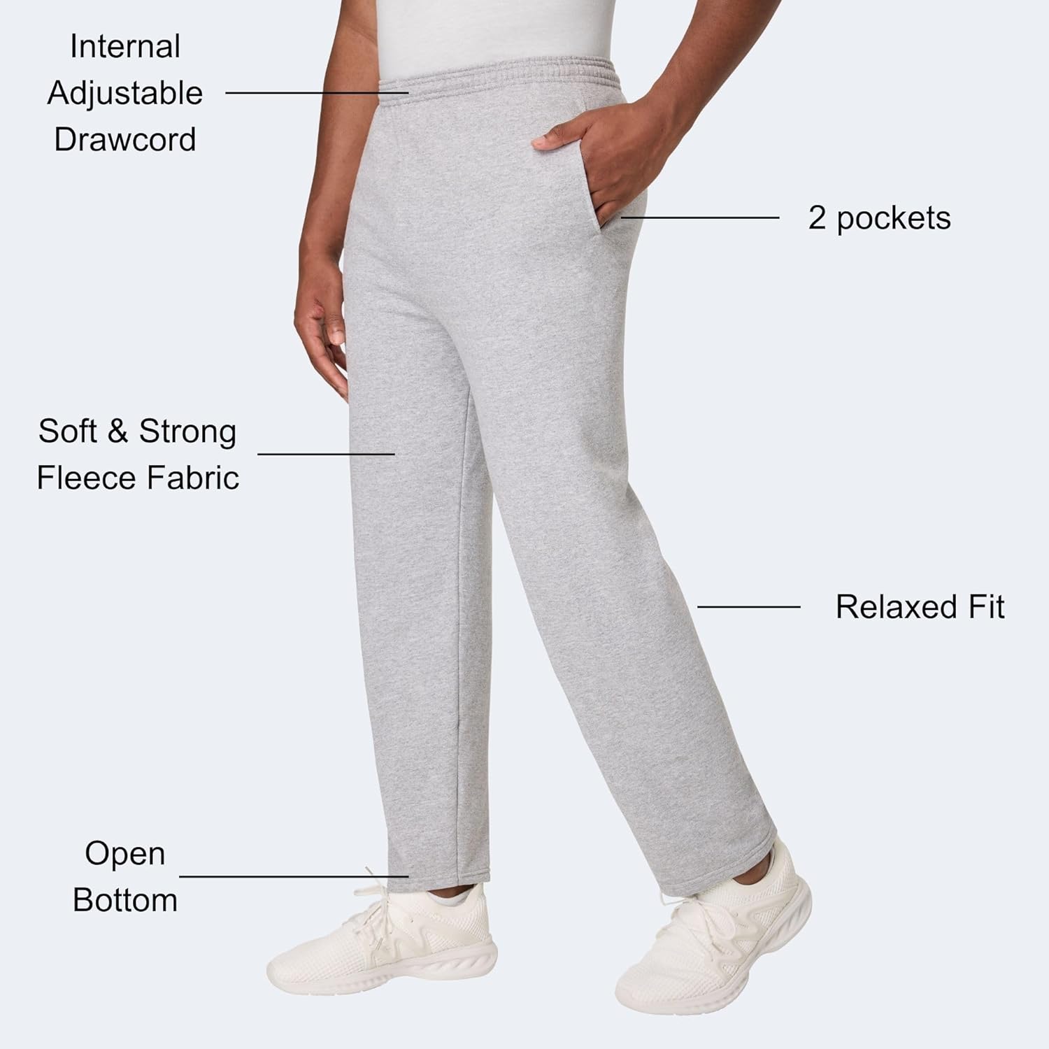 Hanes Men's EcoSmart Sweatpants, Athletic Lounge Pants with Pockets, Open Hem Bottom, Fleece Pants - Image 3