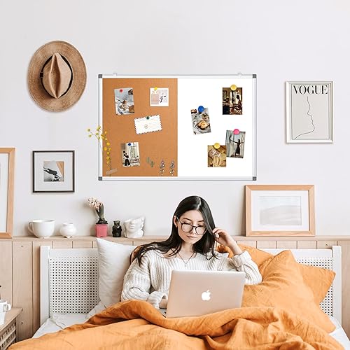 Vista 7 de WALGLASS Combinación de pizarra blanca magnética y tablero de corcho, 36 x 24 pulgadas, combo para escuela, oficina y hogar, pizarra de borrado