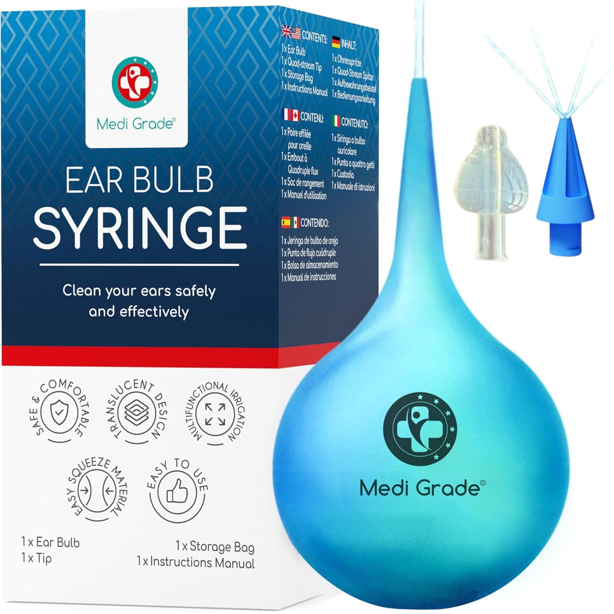 Medi Grade耳垢除去用バルブ付き耳用注射器キット、75 ml - 透明バ…