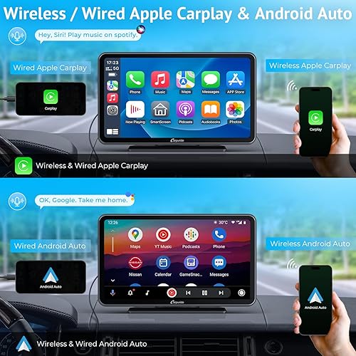 Miniatura 2 de Carpuride W707 inalámbrico Apple Carplay y Android Auto 7 pulgadas portátil de reproducción de coche IPS pantalla táctil sincronización GPS
