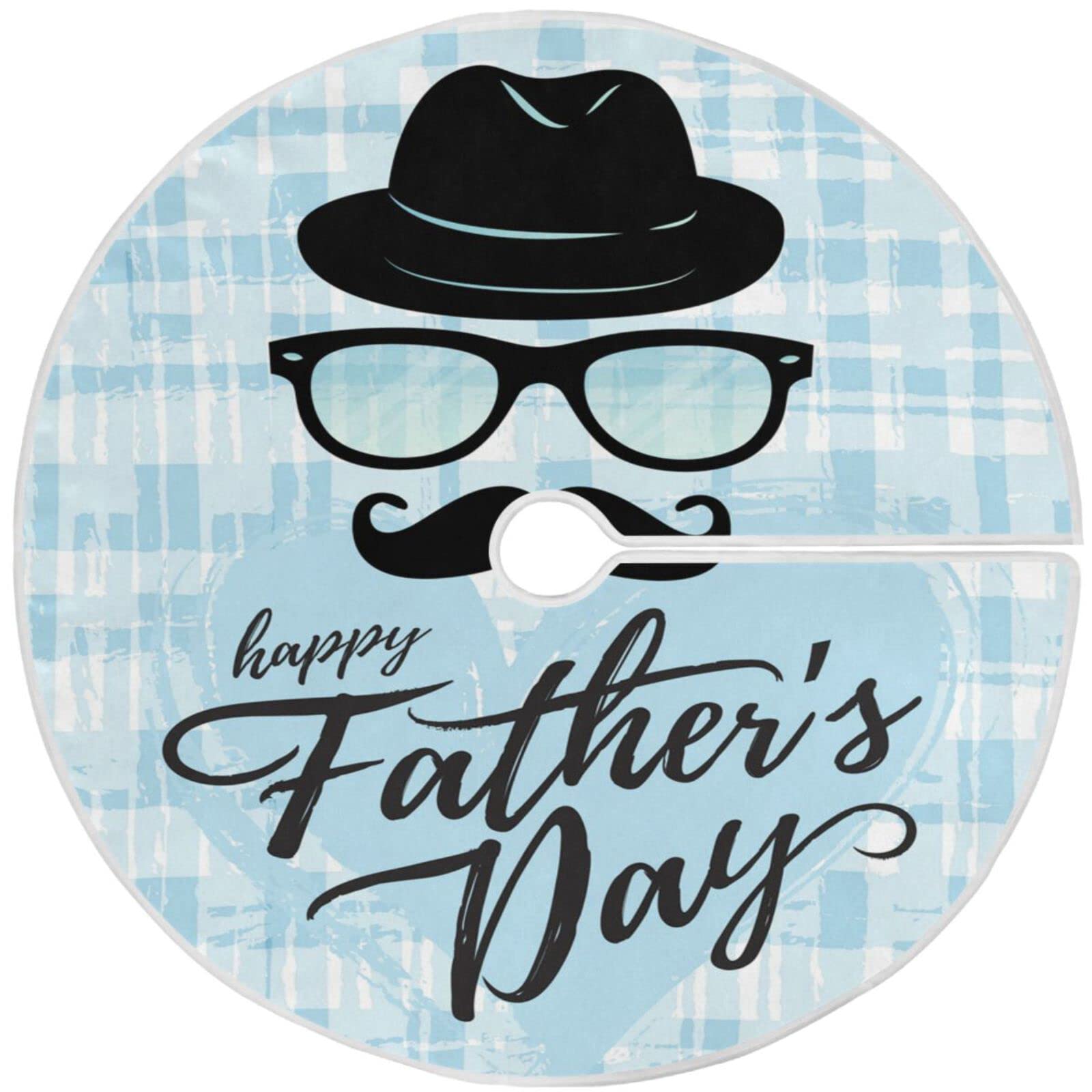 Pfrewn Father's Day Tree Skirt 36" Hat Glasses Moustache Christmas Tree Skirts Rustic Farmhouse Xmas Mat for Holiday Festival Party Decor