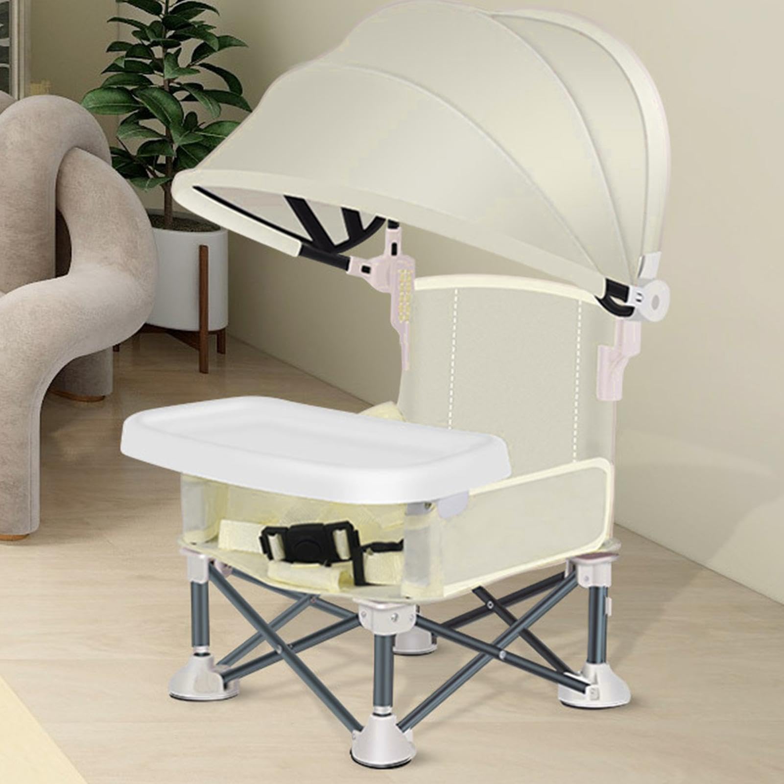Seggiolino Portatile per Bambini | Seggiolino per Bambini Seggiolinos Da Viaggio Pieghevole | Sedia Pieghevole con Tendalino E Vassoio Rimovibile | per Casa Giardino Spiaggia Campeggio