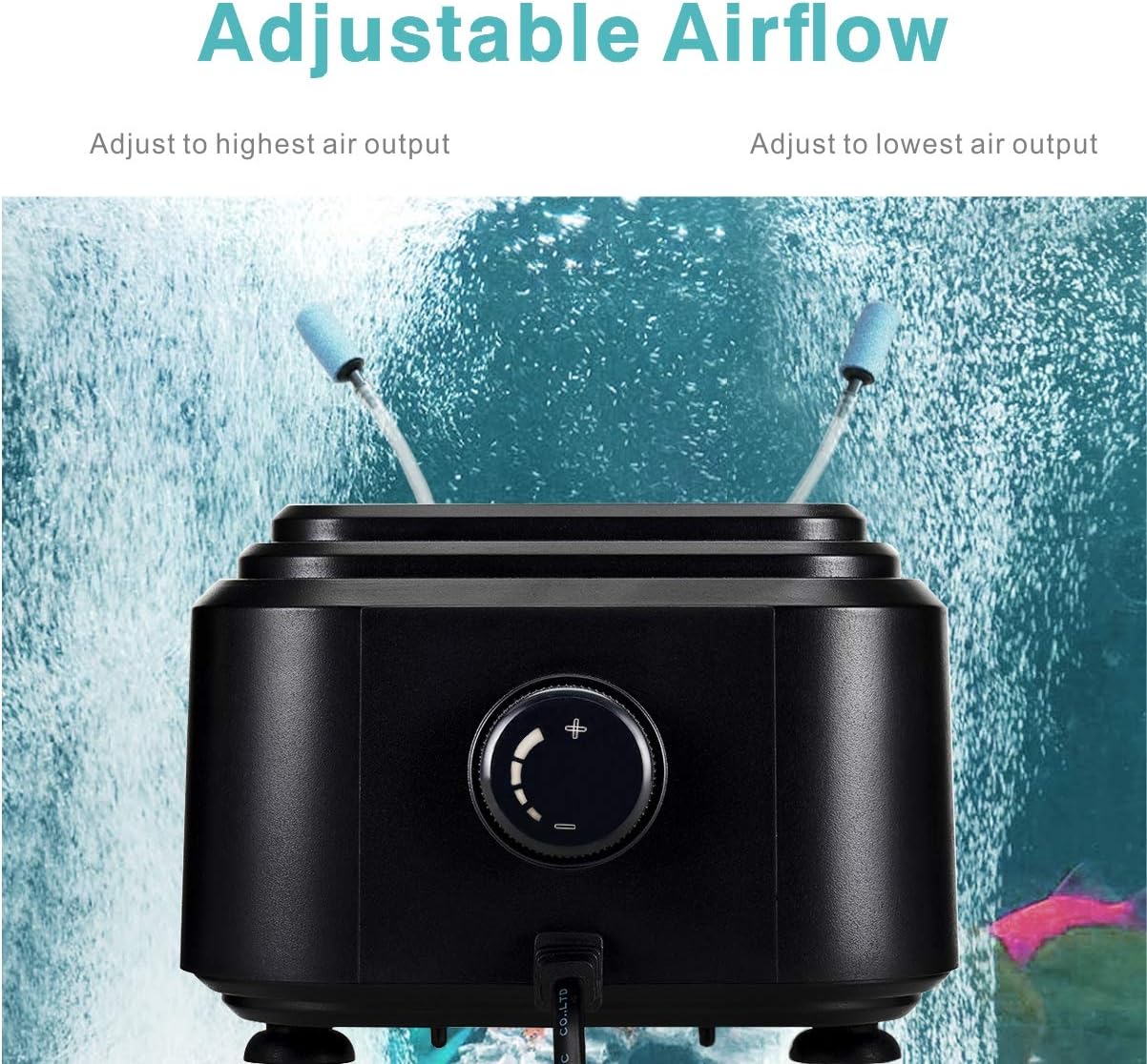 hygger 10W Powerful Aquarium Air Pump with Dual Outlets, Adjustable Flow Quiet Fish Tank Air Pump Oxygen Aerator Bubbler for 55-600 Gallon Tank