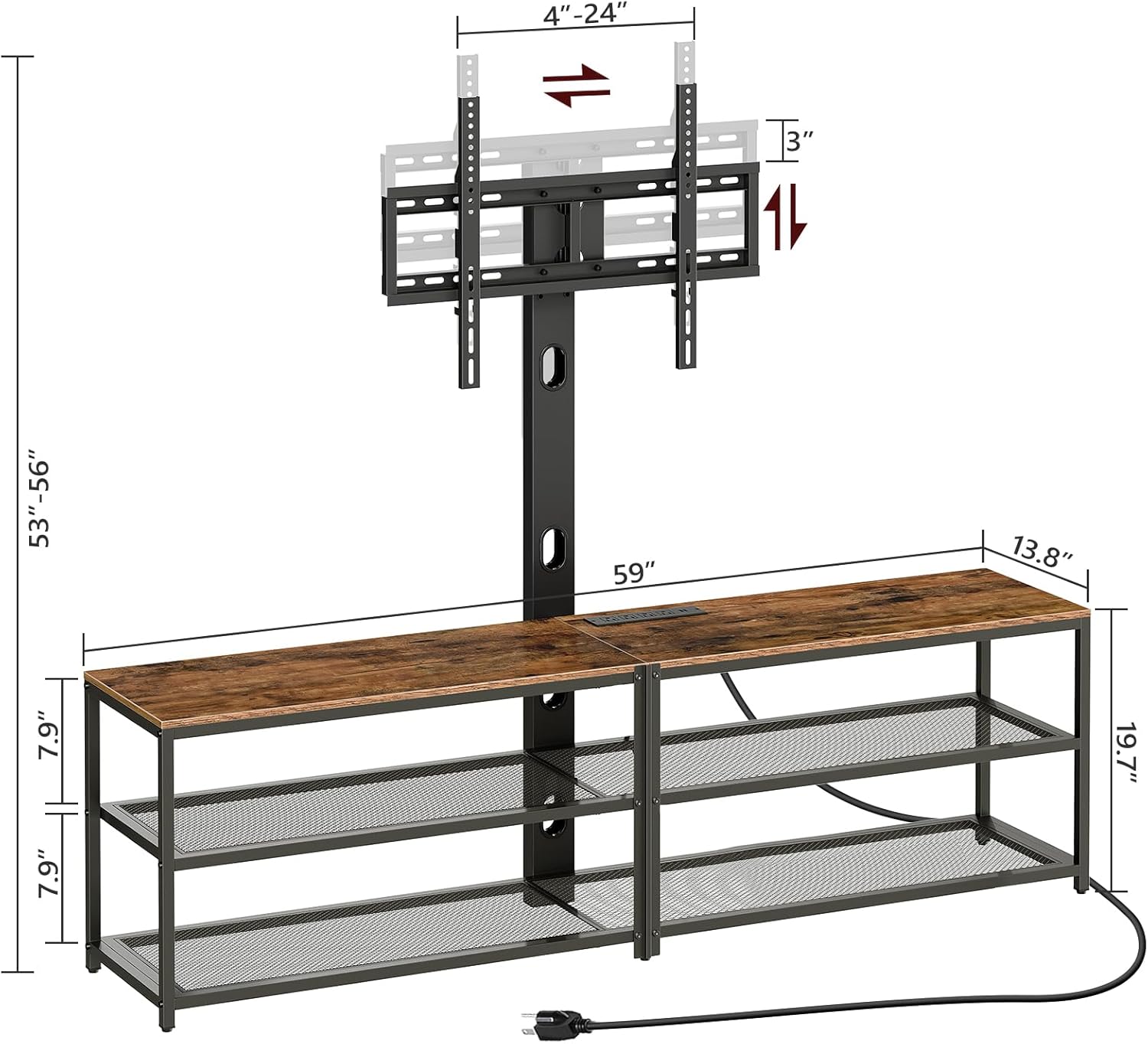 TV Stand with Mount and 4 Power Outlets 70.9", Entertainment Center Media Console, Swivel TV Stand Mount up to 80 inch TVs, Height Adjustable, Metal Frame for Living Room, Bedroom TVHR358E01