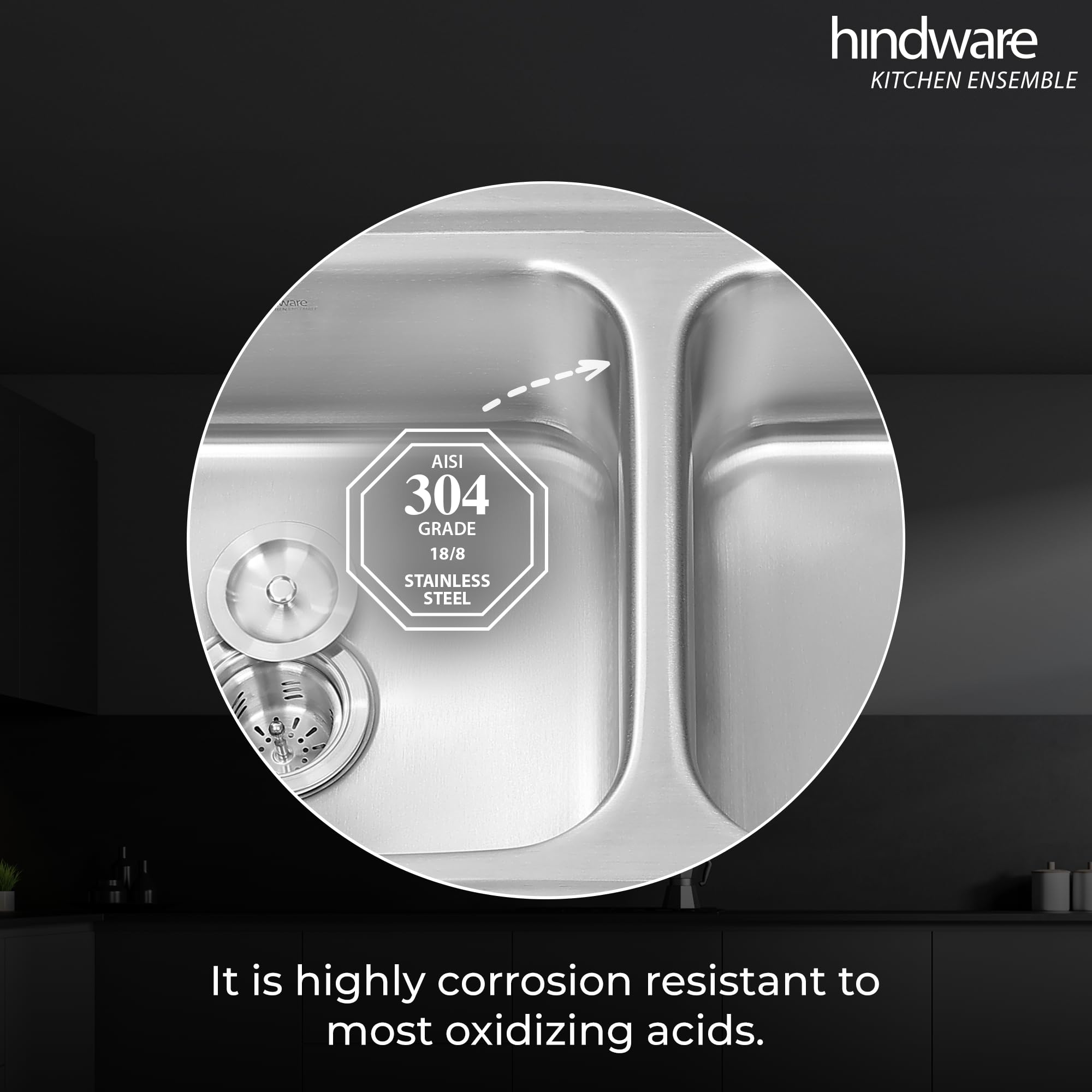 Hindware Kitchen Sink 33"x20"x8"| 304 Grade Stainless Steel | Pressed Double Bowl Sink with Waste Coupling | 25 Yrs Warranty on Product by Brand (Imperio, Matt) 1