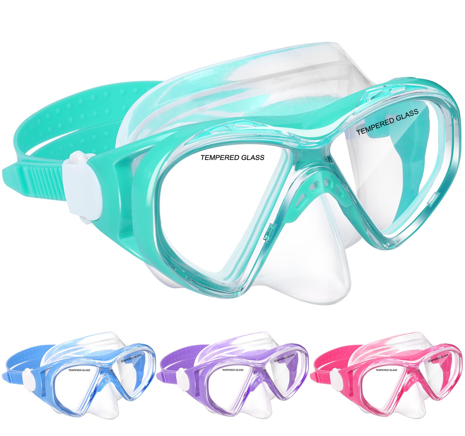 ACQCES Occhialini da nuoto per bambini, maschera subacquea per ragazzi e ragazze dai 5 ai 15 anni, occhialini da nuoto bicolore anti-appannamento con copertura per il naso