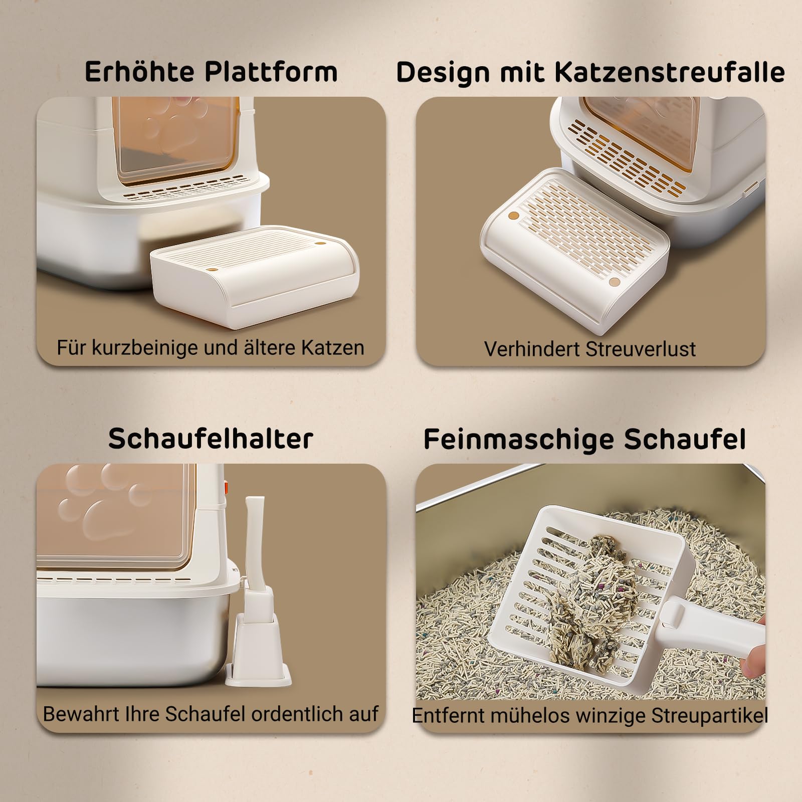 iPettie Katzenklo aus Edelstahl mit Deckel, XXL große Katzentoilette, geschlossenes Metall-Katzenklo mit Aktivkohlefilter zur Geruchskontrolle, leicht zu reinigen, inkl. Schaufel, 60 × 40 × 42 cm