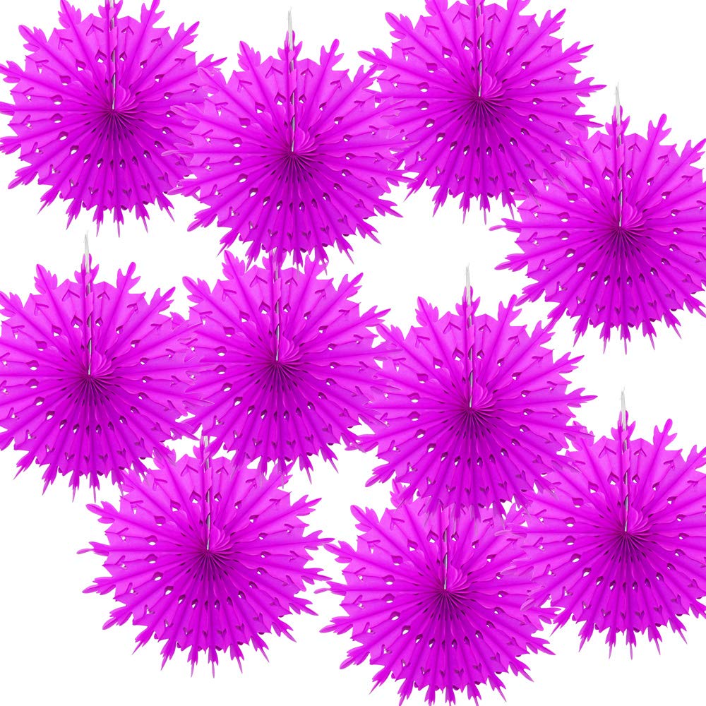 Time to Sparkle 14"(35cm)-10pcs Hanging Fans Tissue Paper Fan Paper Flowers Baby Shower Birthday Wedding Snowflake Christmas | Fan-fuchsia | — image 1
