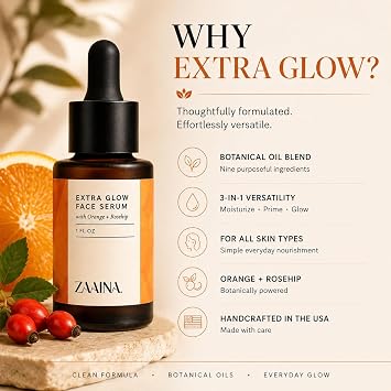 ZAAINA Extra Glow Face Oil Serum for Radiant Skin, 1 oz