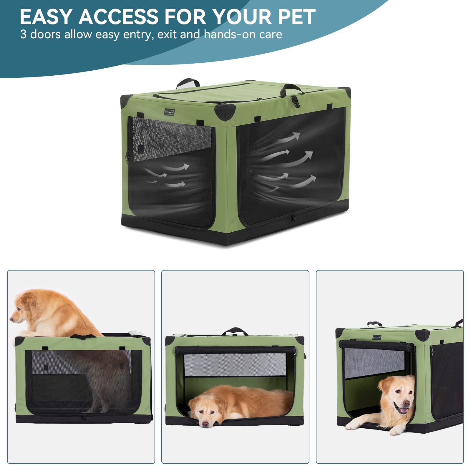 Amazon Basics 2Door Collapsible SoftSided Folding Travel Crate Dog Kennel, Large, 24 X 24 X 36