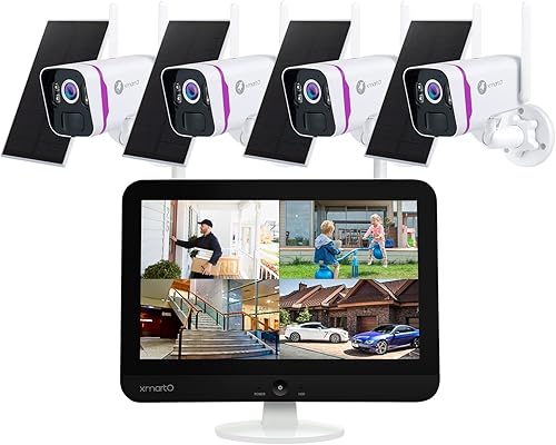 xmartO Sistema inalámbrico de cámara de seguridad solar de 4 MP para el hogar con pantalla (carga solar para todo tipo de clima, detección de