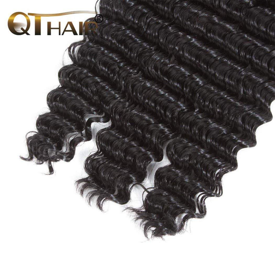 QTHAIR 18A Brazilian Deep Wave Human Hair Bundle 12" 100% Unprocessed Deep Curly Human Hair Weave #1B Natural Black Virgin Hair Bundle
